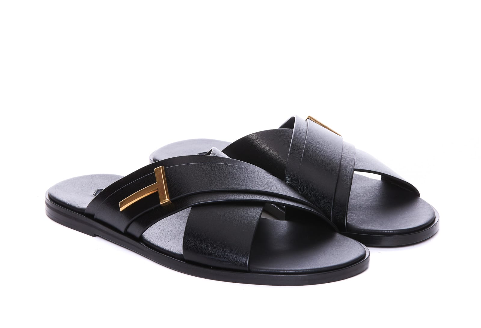 Shop Tom Ford Leather Sandals In Black (black)