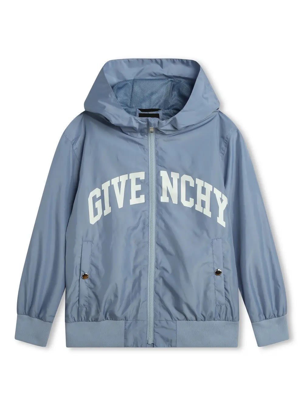 Shop Givenchy Light Blue  Windbreaker With Zip And Hood