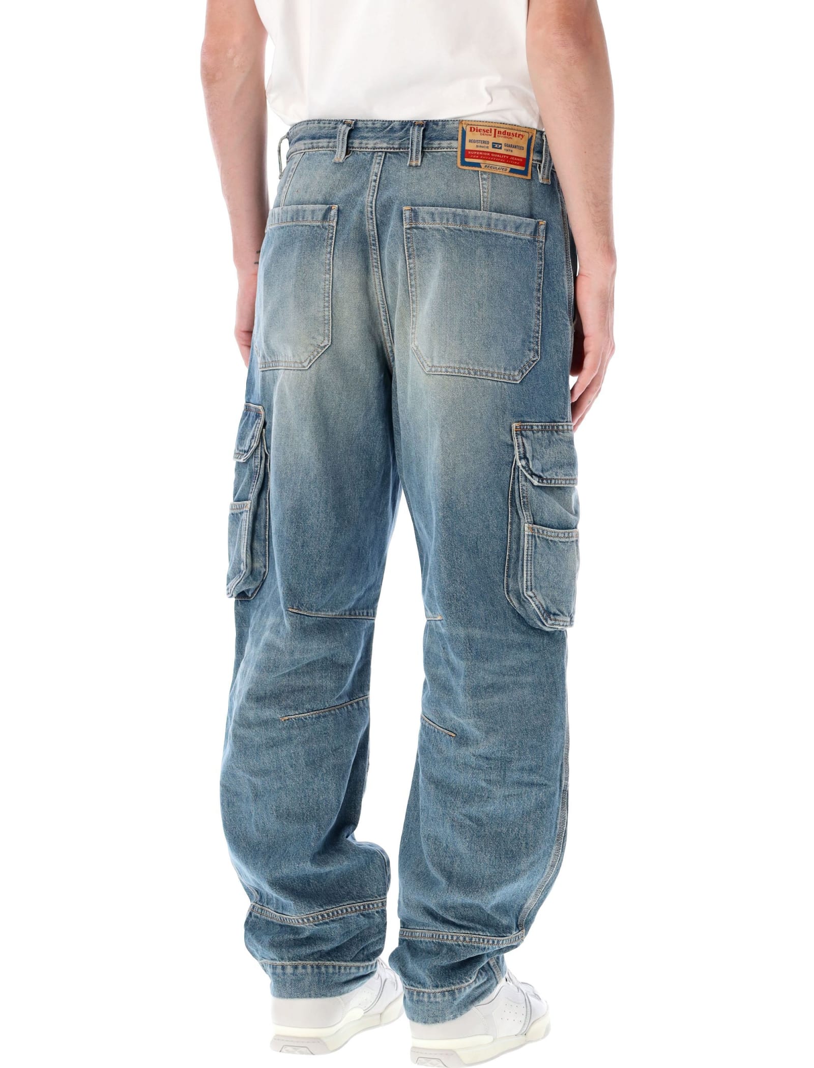 Shop Diesel D-fish Cargo Jeans In Blue Wshed