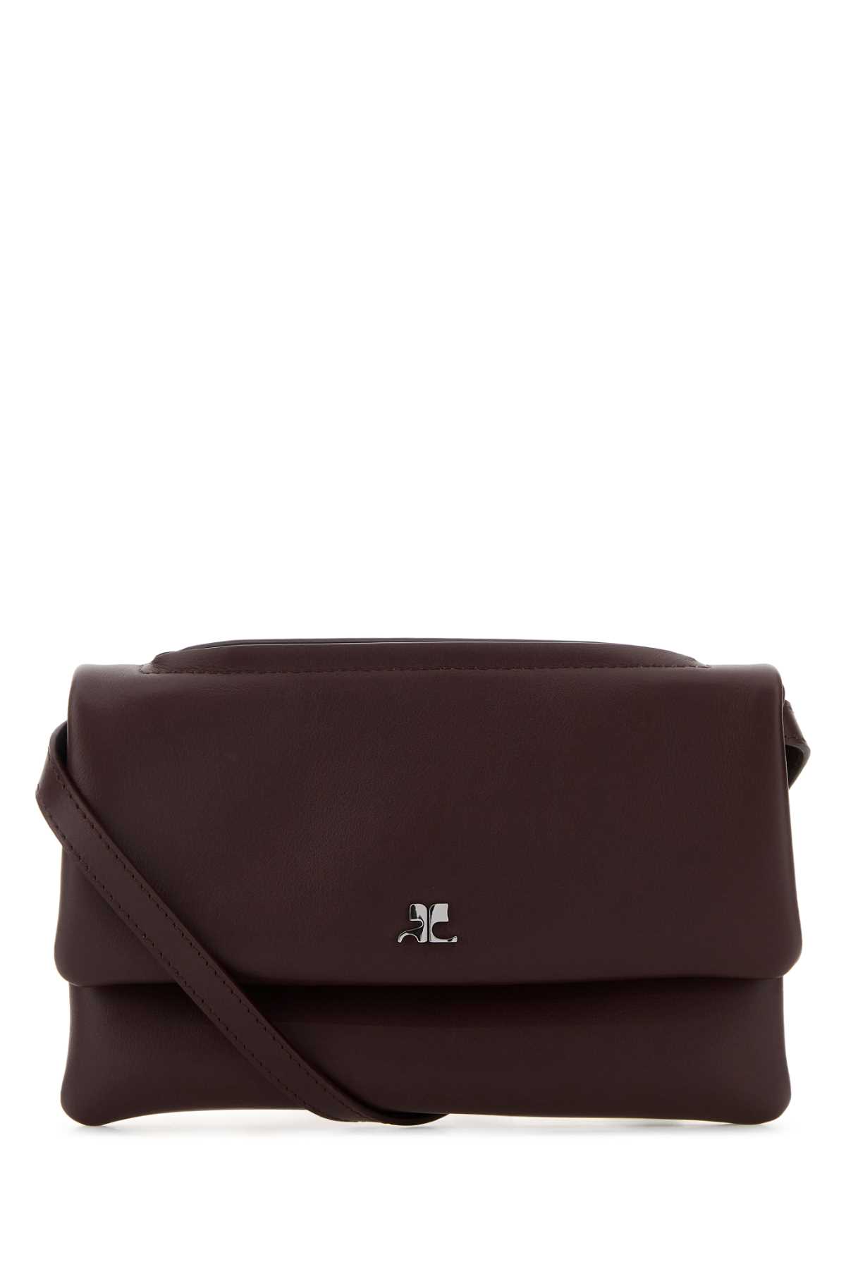 Courrèges Leather Shoulder Bag Fold-over Flap In Burgundy