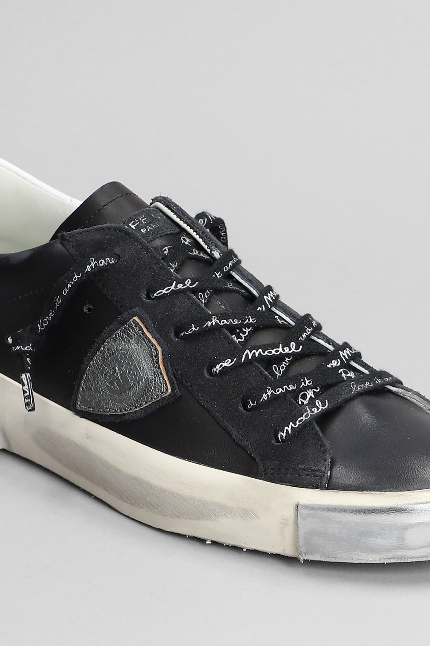 Shop Philippe Model Prsx Low Sneakers In Black Suede And Leather