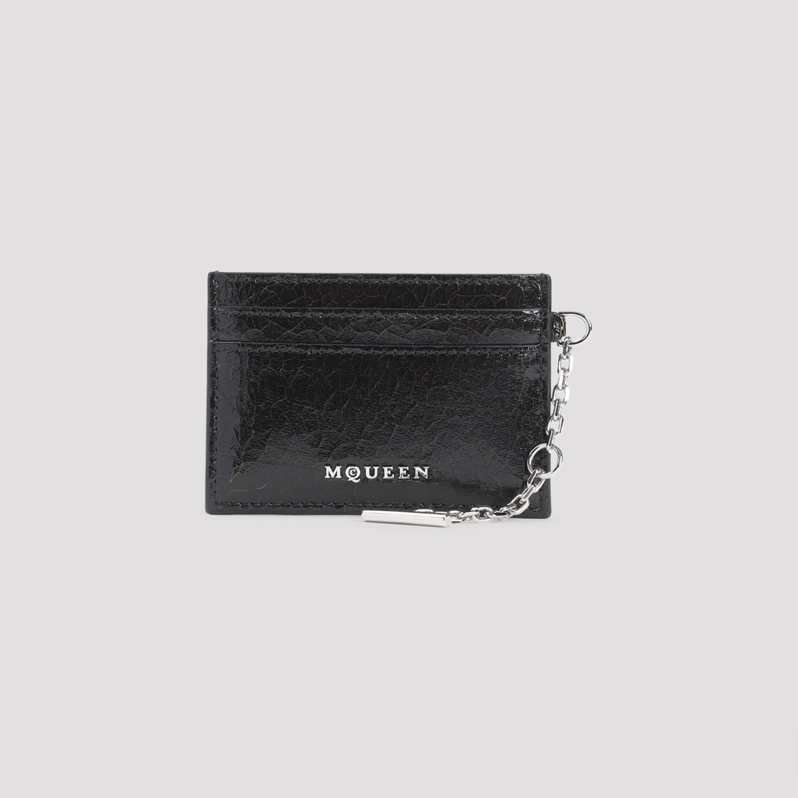 Alexander Mcqueen Leather Sling Card Holder In Black Caramel Silver