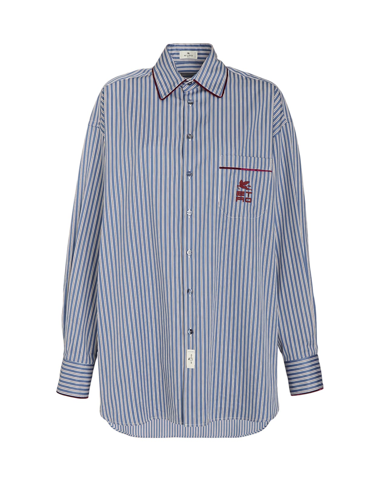 Etro Woman Striped Shirt In Light Blue Cotton With Contrast Piping