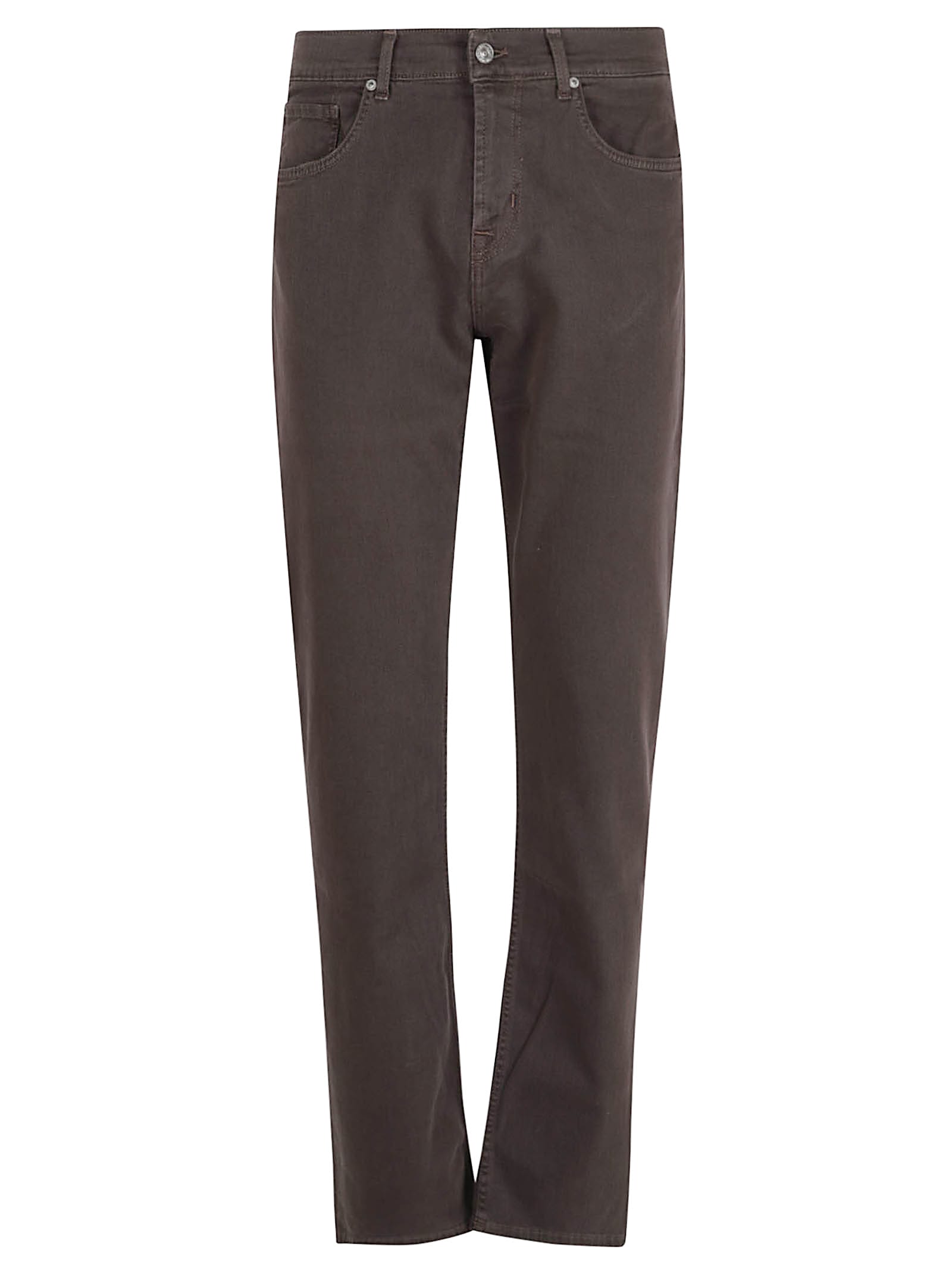 7 For All Mankind Straight Leg Trousers With Front And Back Pockets In Brown