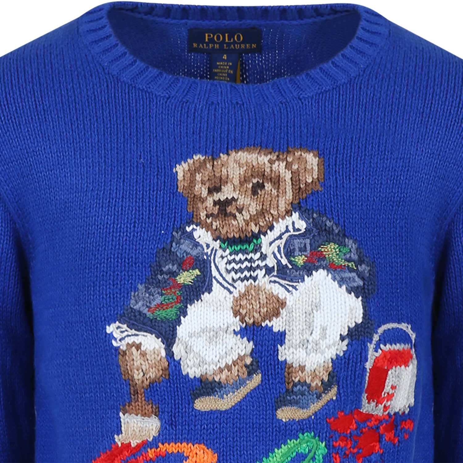 Shop Ralph Lauren Blue Sweater For Boy With Polo Bear