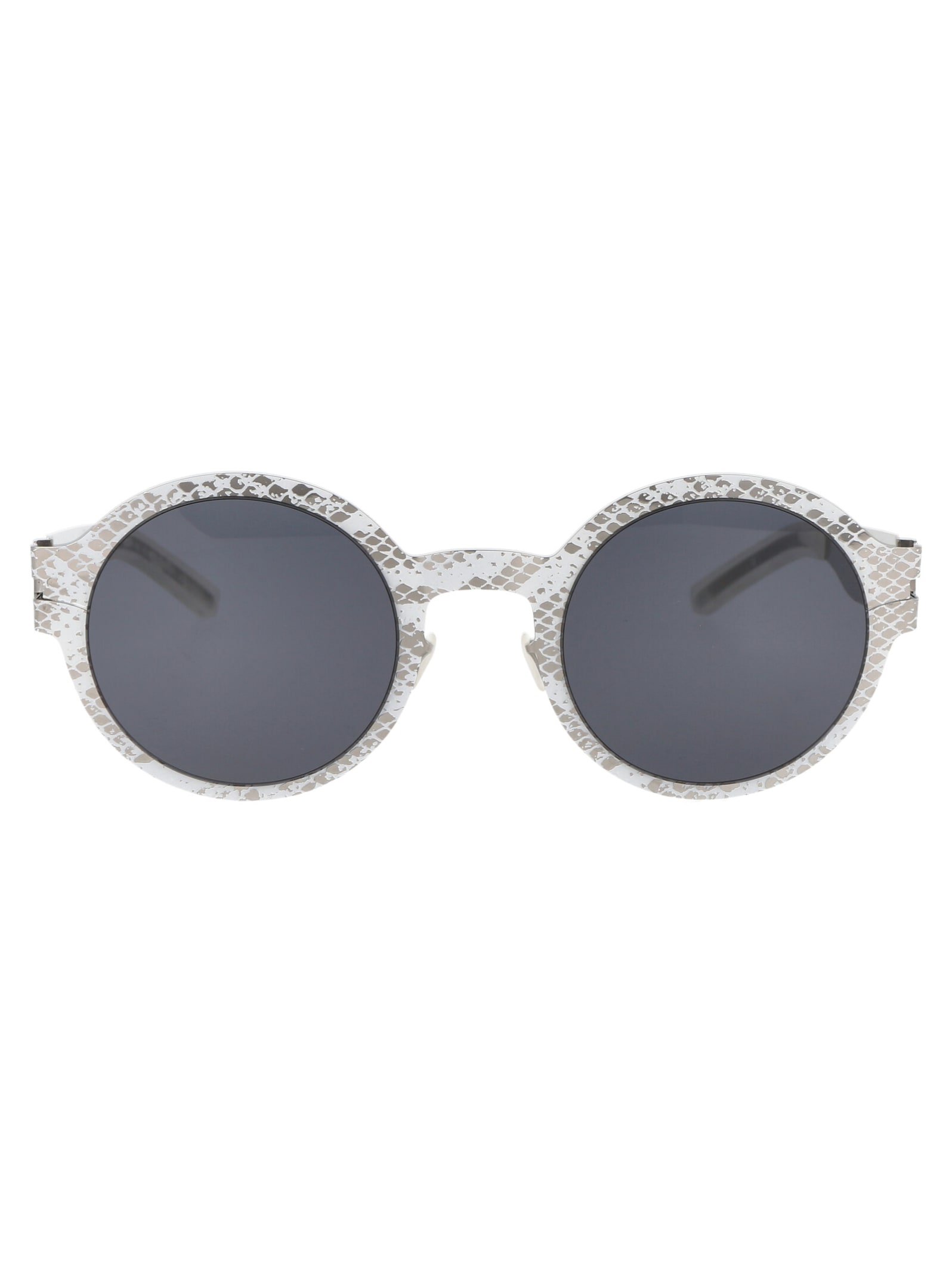 Shop Mykita Mmtransfer003 Sunglasses In 241 Silver White Python Dark Grey Solid