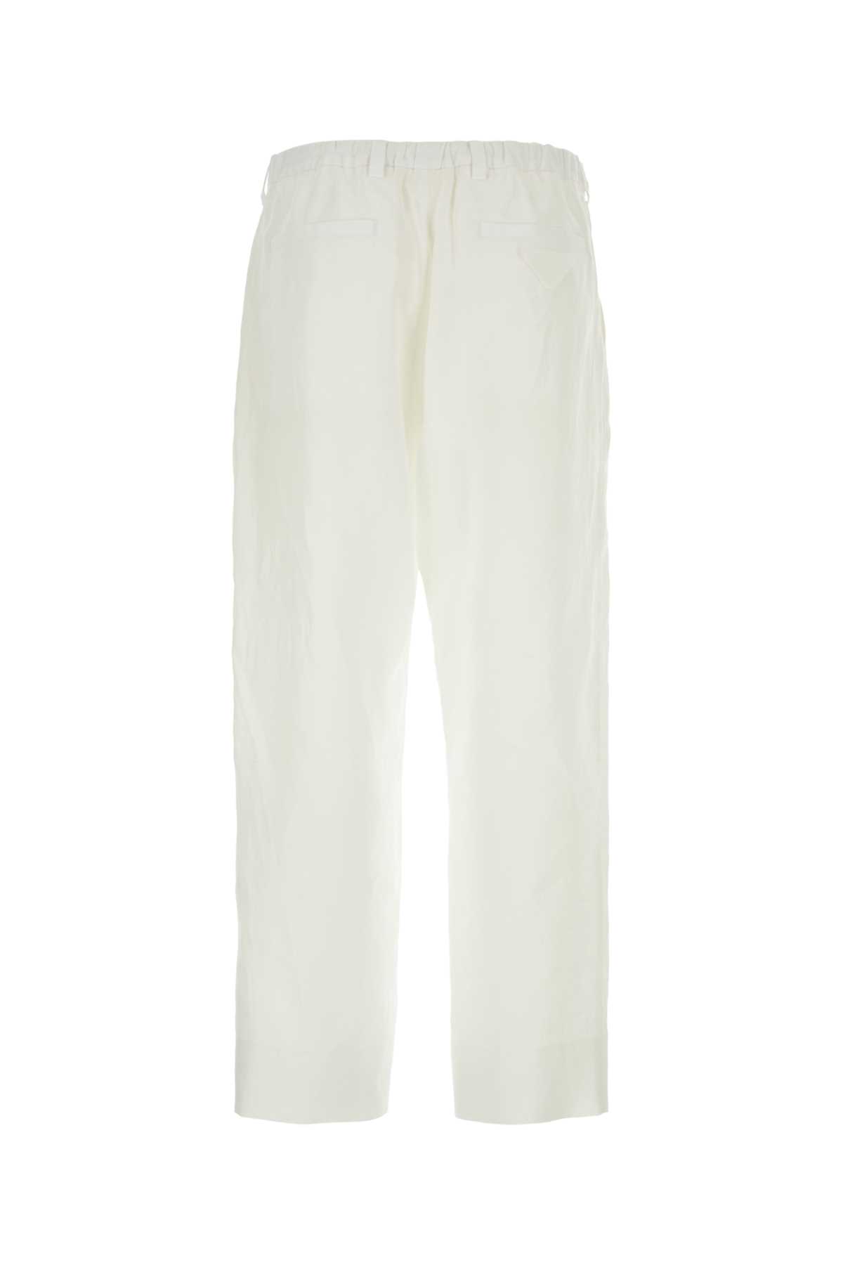 Shop Prada White Linen Pant In Bianco