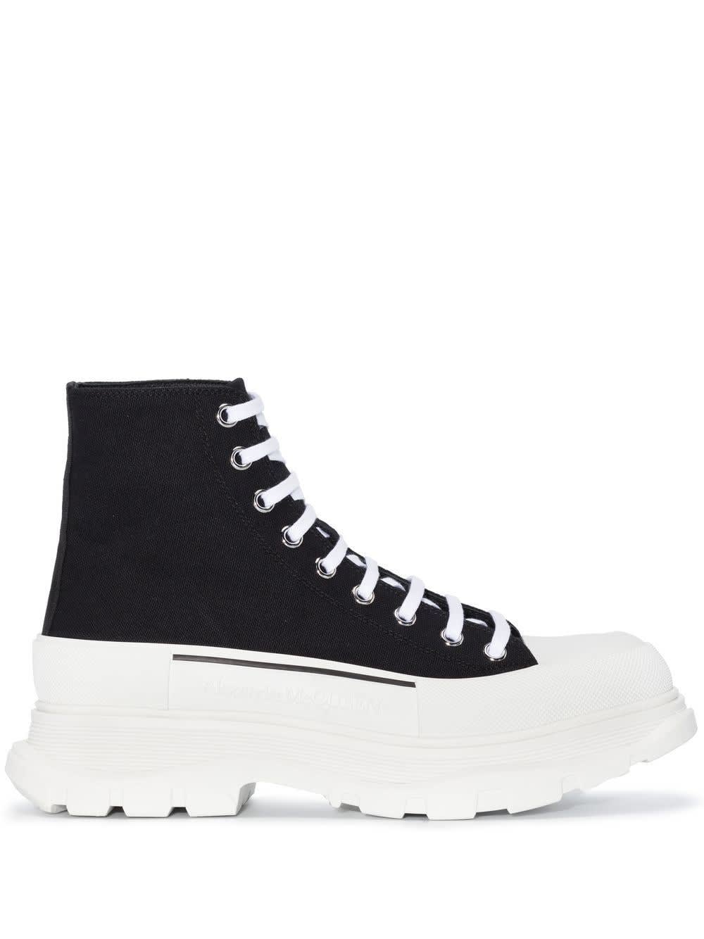 Black And White Tread Slick Ankle Boots