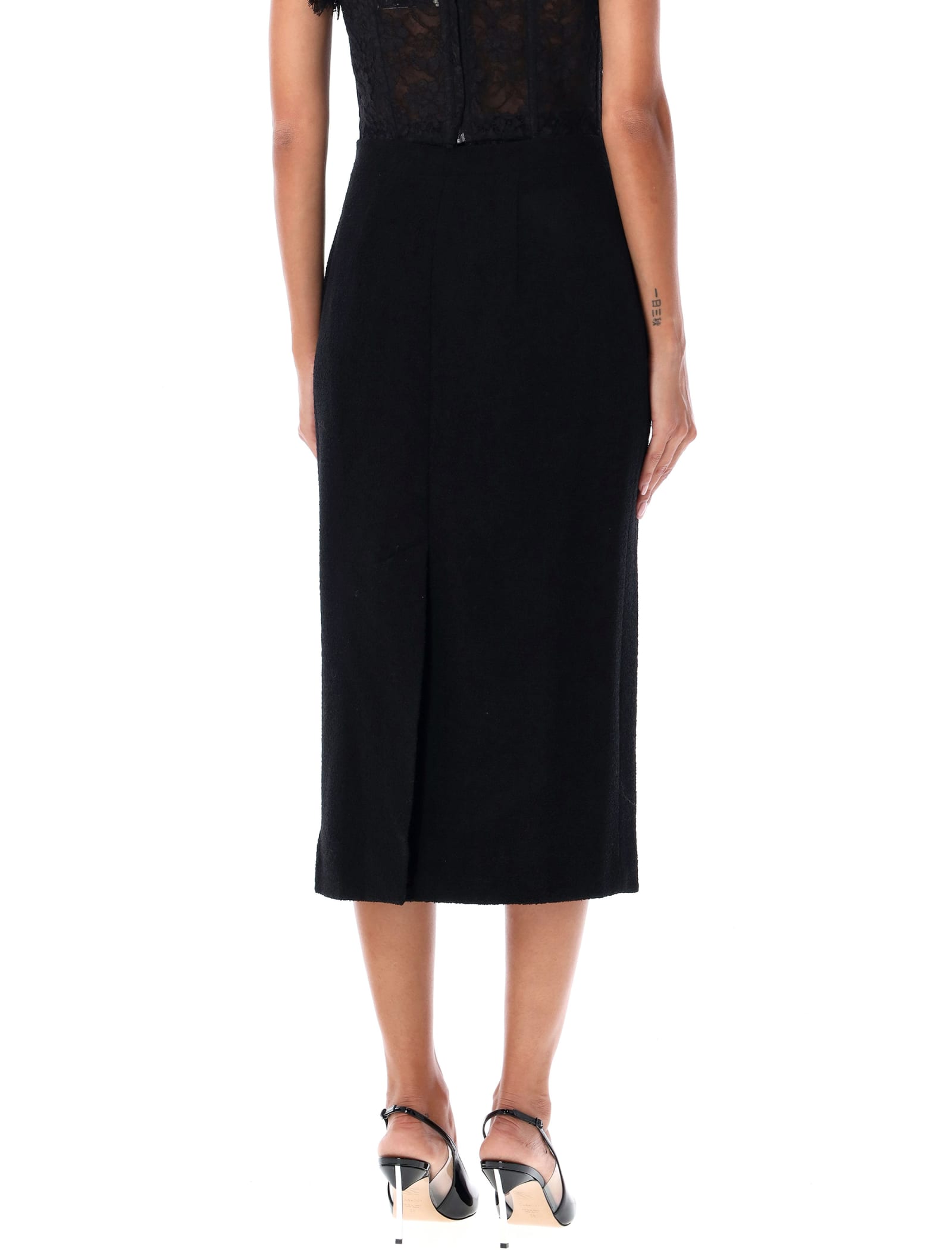 Shop Alessandra Rich Tweed Boucle Midi Skirt In Black