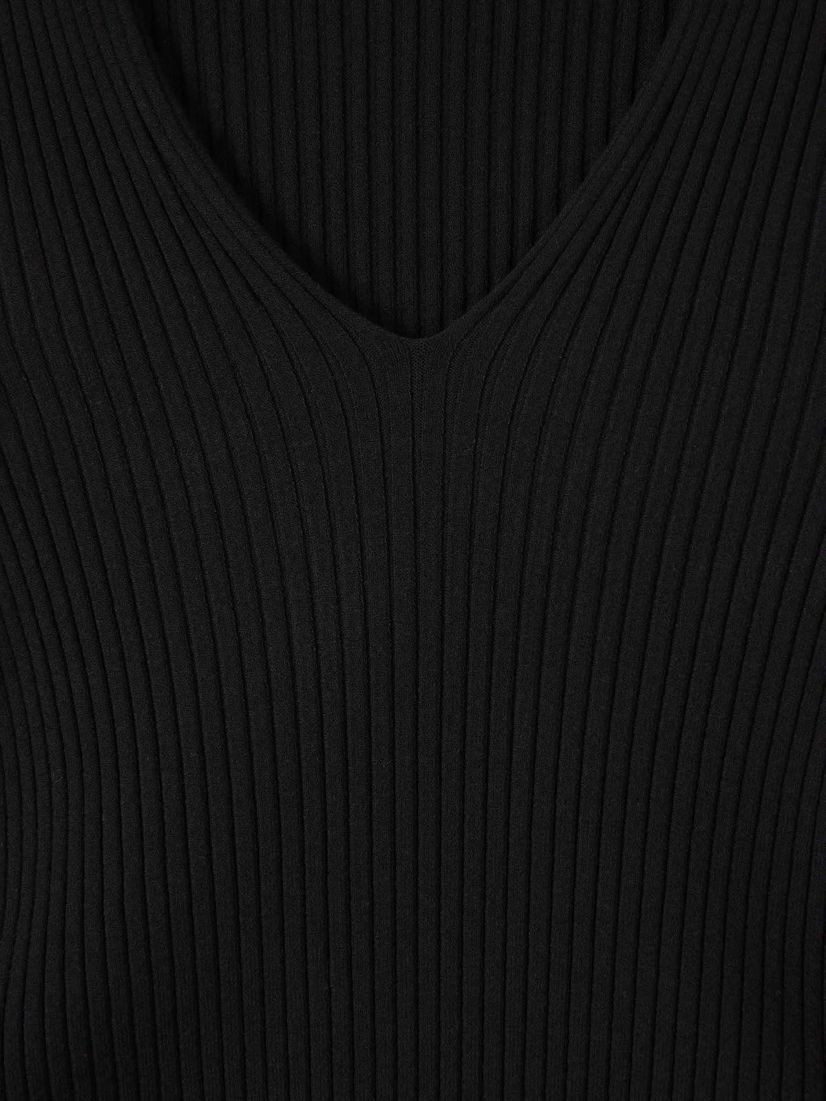 Shop Courrèges V-neck Ribbed-knit Jumper In Black