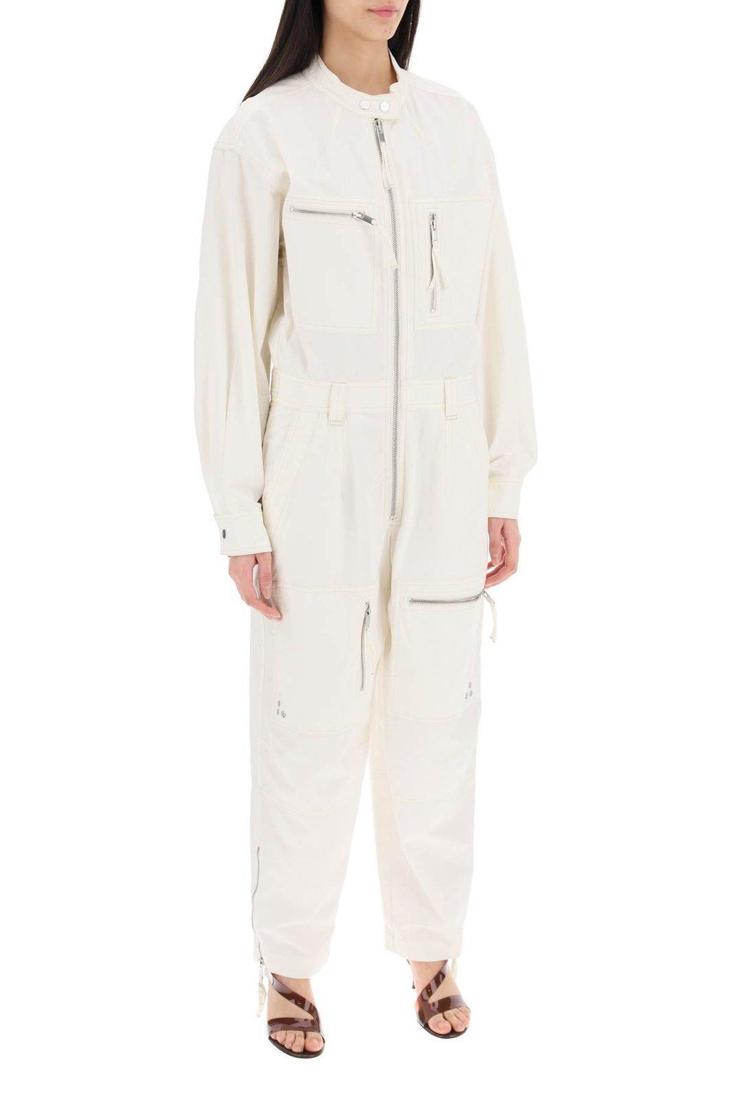 Shop Marant Etoile Long-sleeved Zipped Jumpsuit In Beige