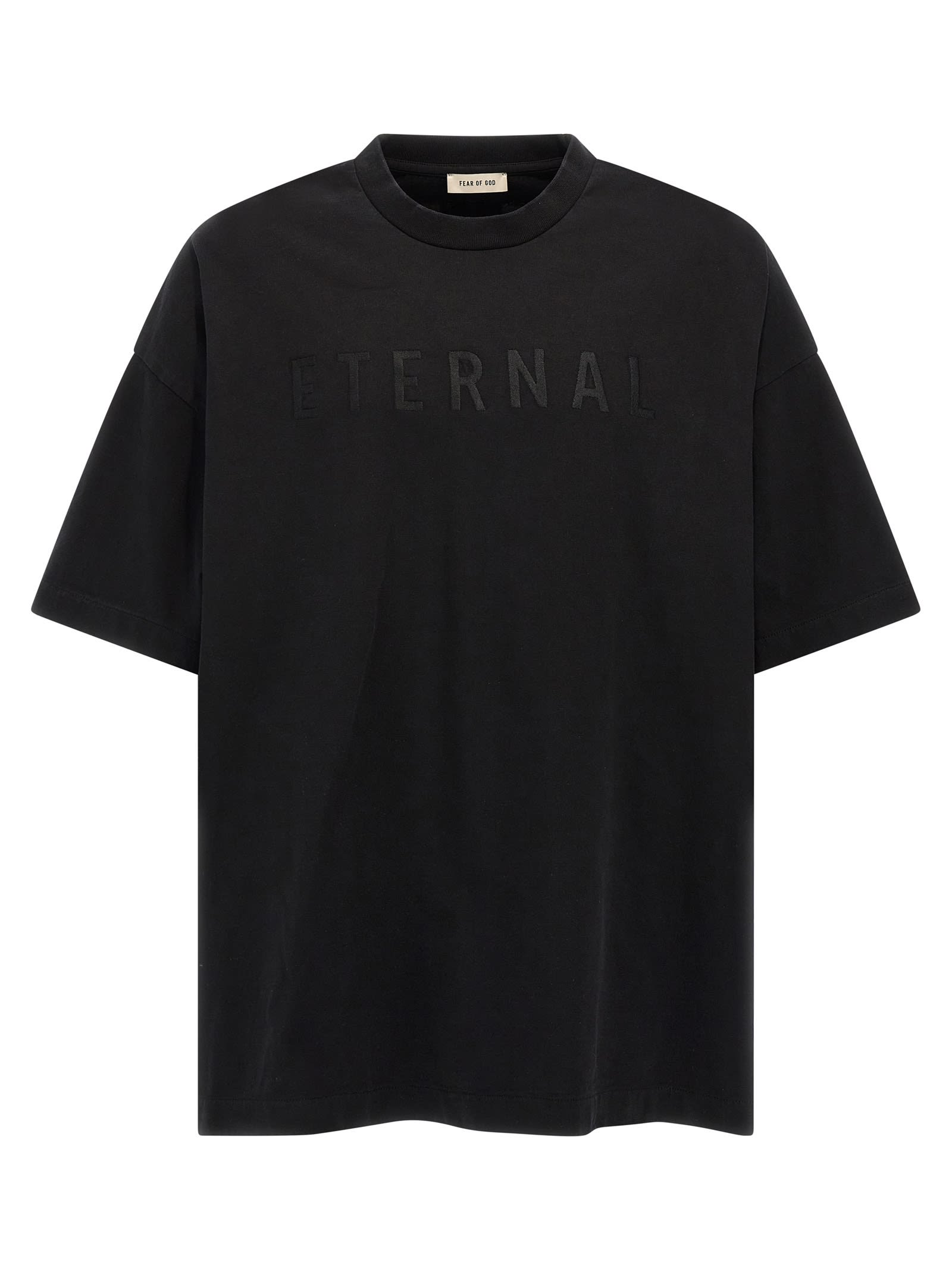 Fear Of God Eternal Black Crewneck T-shirt With Tonal Embroidery On The Front And Logo Patch On The Rear In Cott In Black