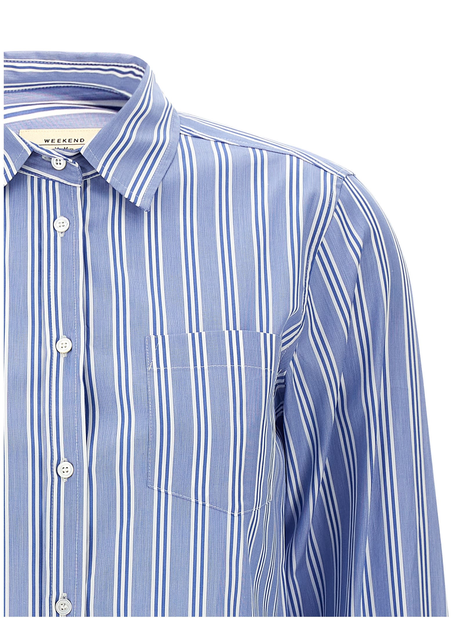 Weekend Max Mara Piadena Striped Poplin Shirt In Light Blue
