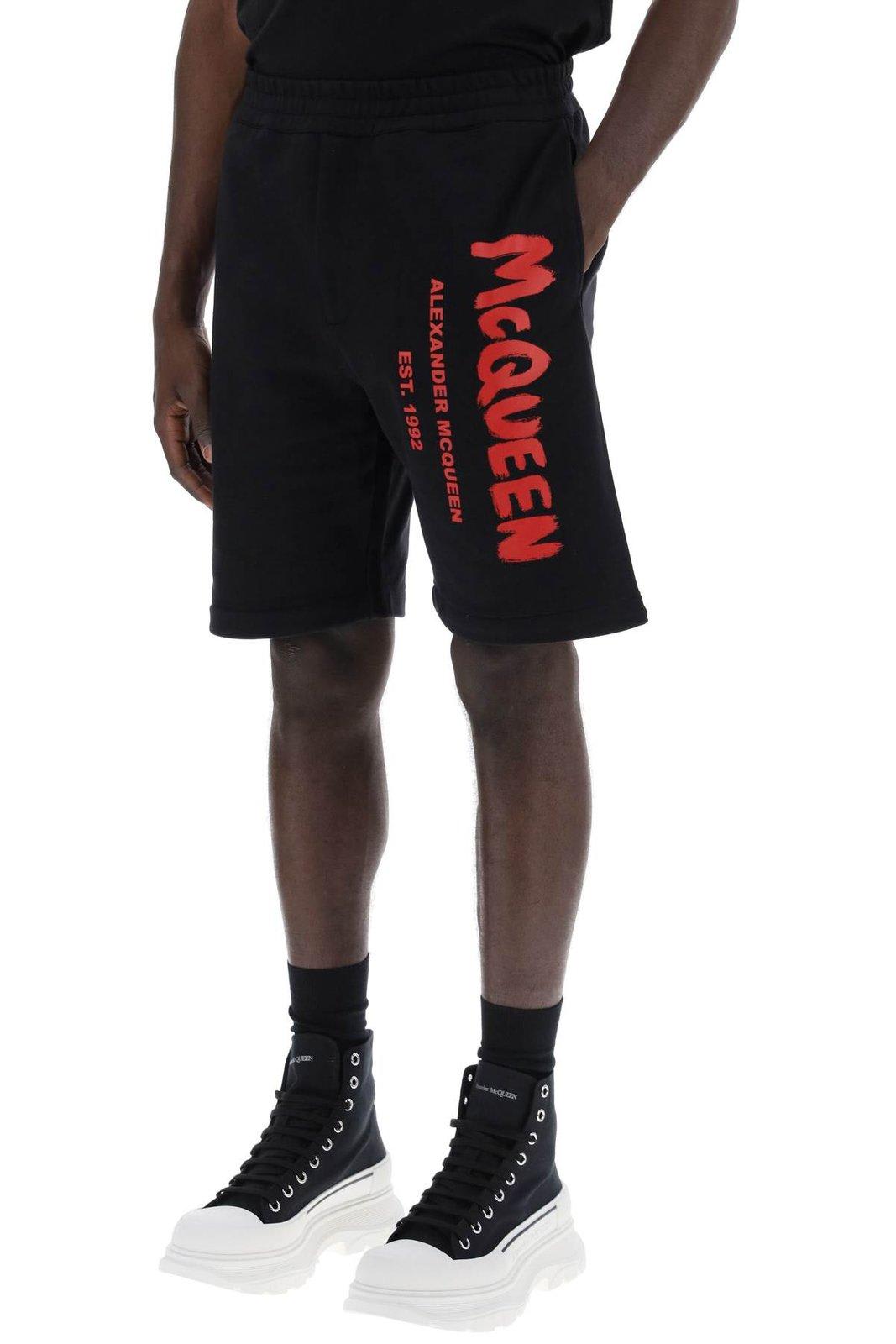 Alexander Mcqueen Jersey Graffiti Sweatshorts In Black