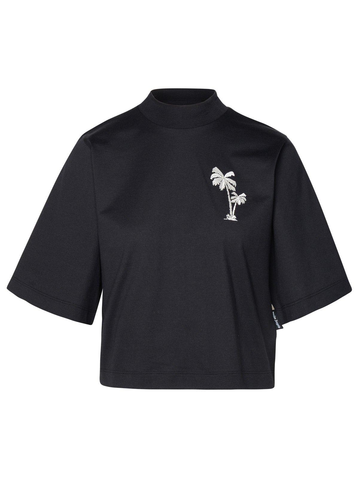 Shop Palm Angels Palm Embroidered Cropped T-shirt