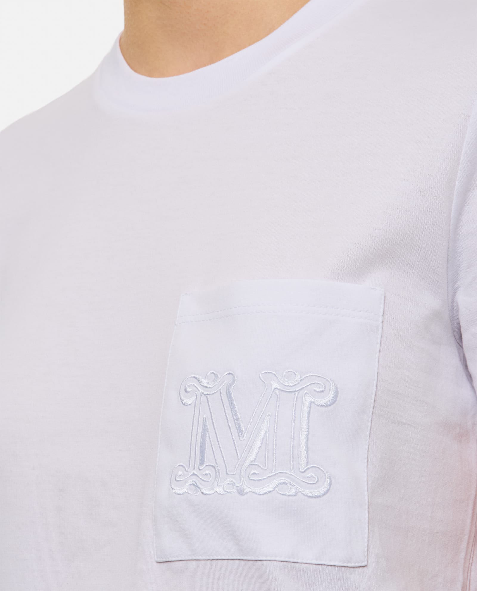 Max Mara Women 'papaia' White Crewneck T-shirt With Tonal Logo Embroidery On The Front In Cotton Wom In Optical White