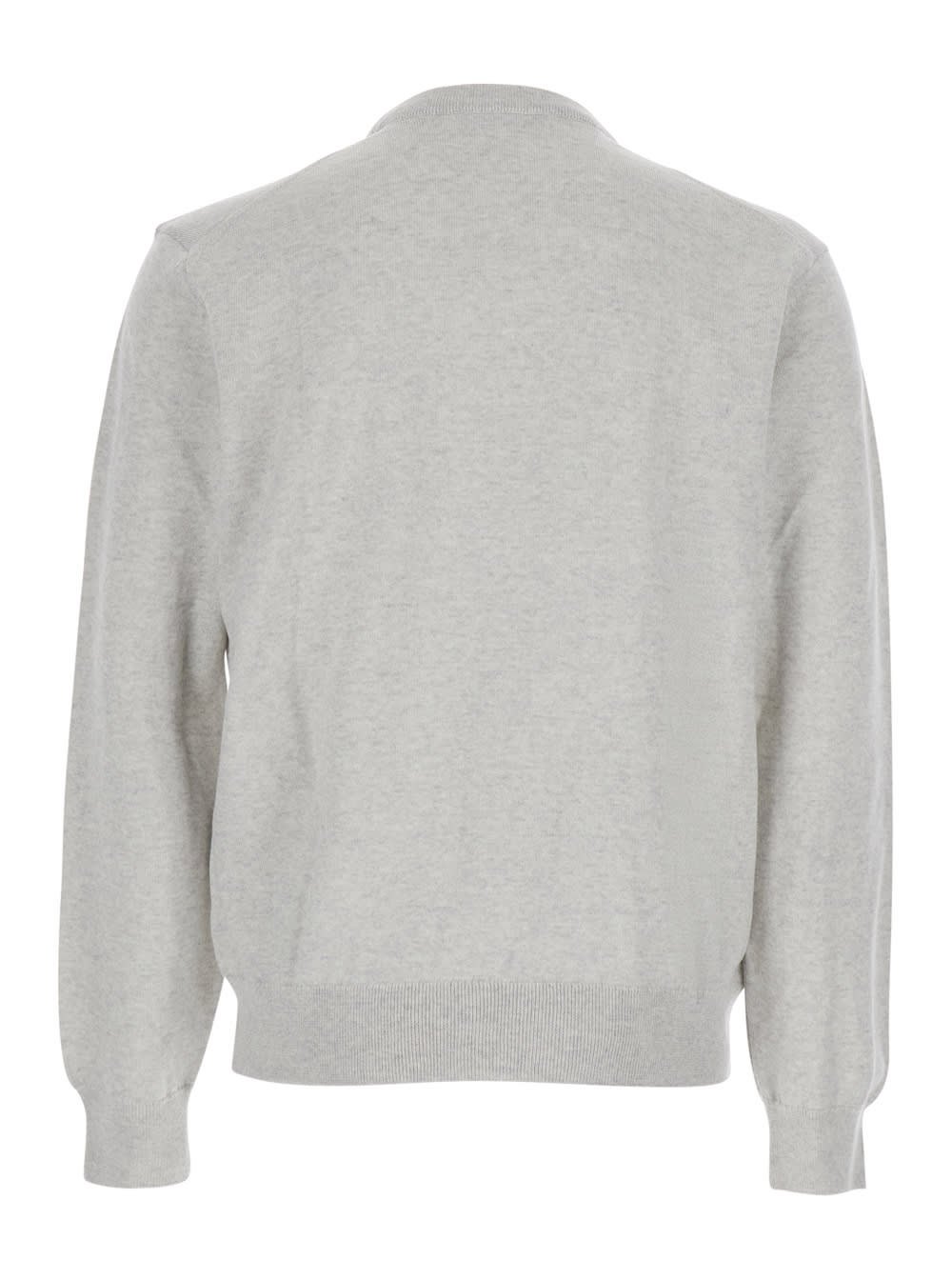 Maison Kitsuné Grey Crew Neck Sweater With Fox Patch On The Front In Wool Man In Gray