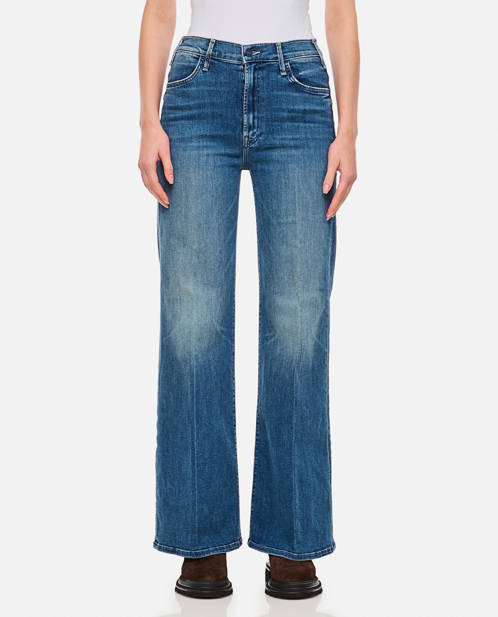 Shop Mother The Hustler Roller Skimp Denim Pants In Blue