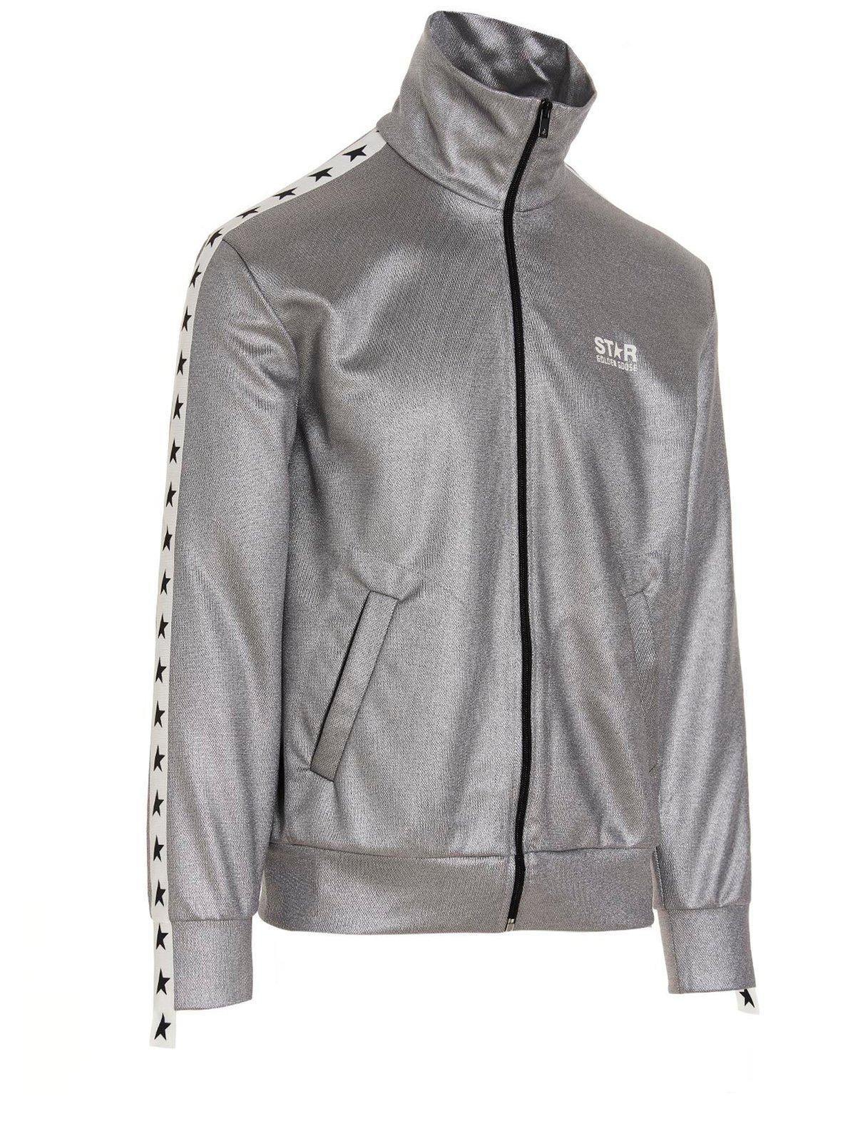 Shop Golden Goose Logo Printed Zipped Jacket In Silver