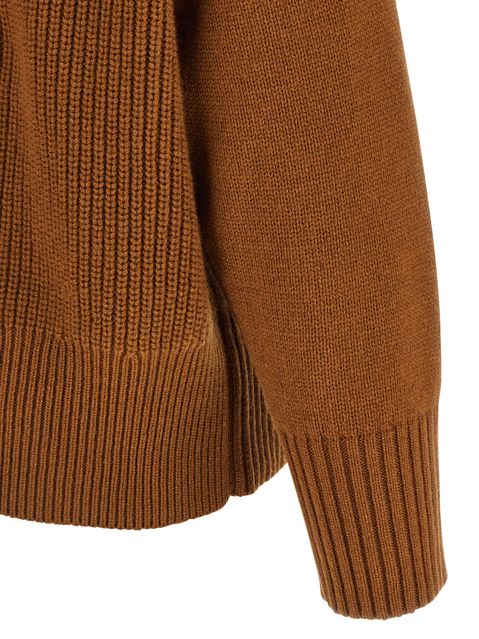 Alberto Biani Knitted Cashmere Sweater With High Neck In Brown
