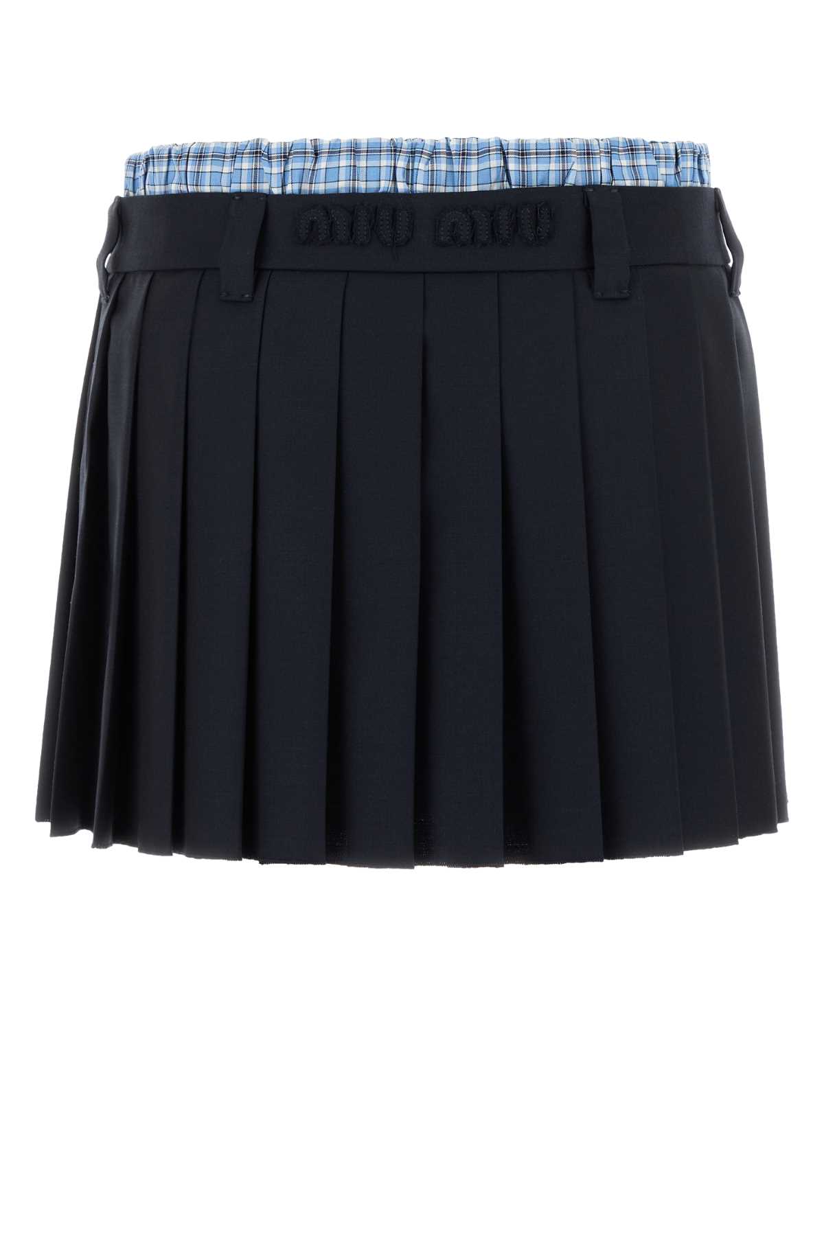 ミニスカート Miu Miu Navy Blue Wool Mini Skirt Miu Miu logo-appliqué Wool Miniskirt | Blue | FARFETCH