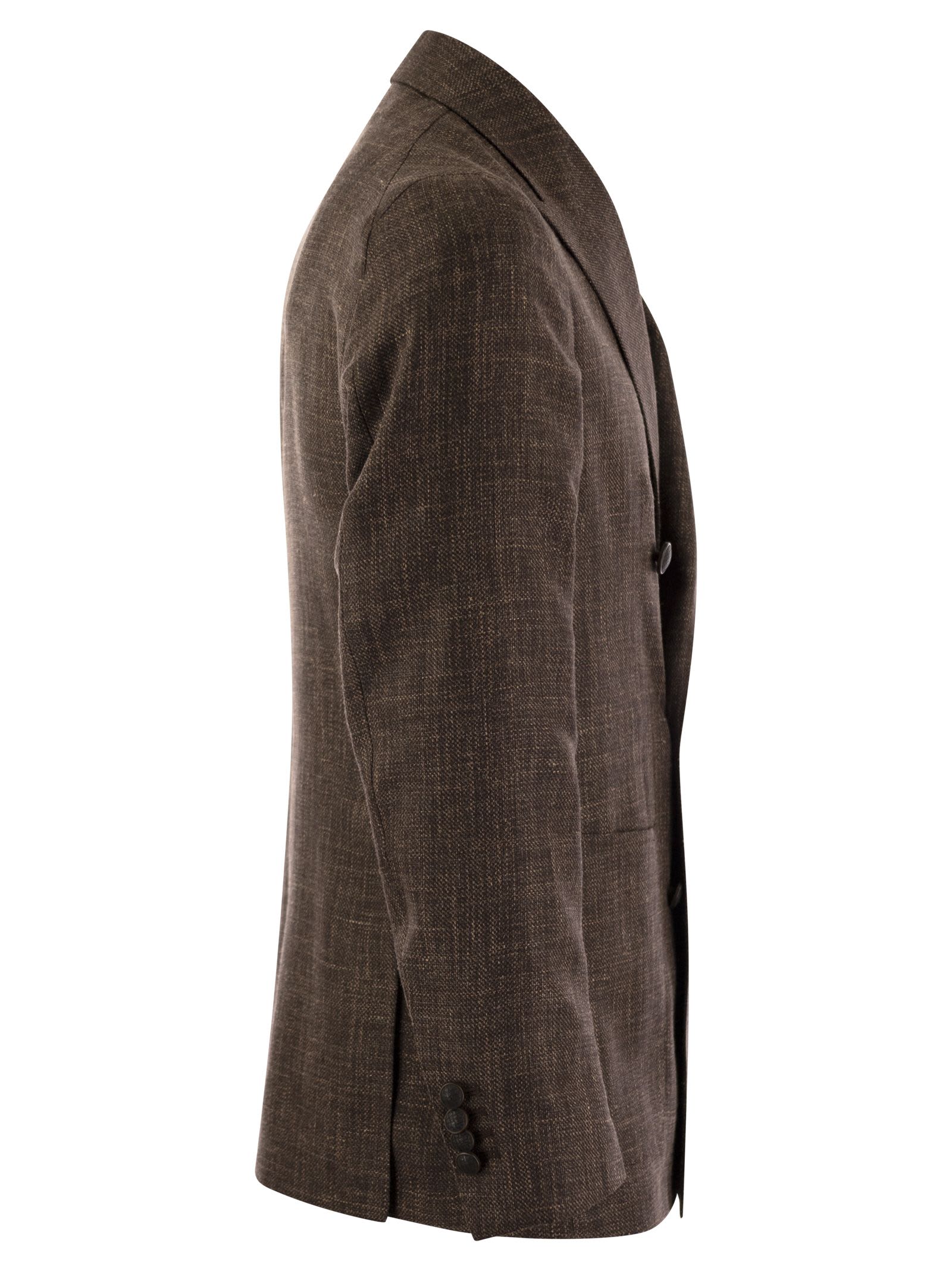 Shop Tagliatore Double-breasted Jacket In Wool, Silk And Linen In Brown