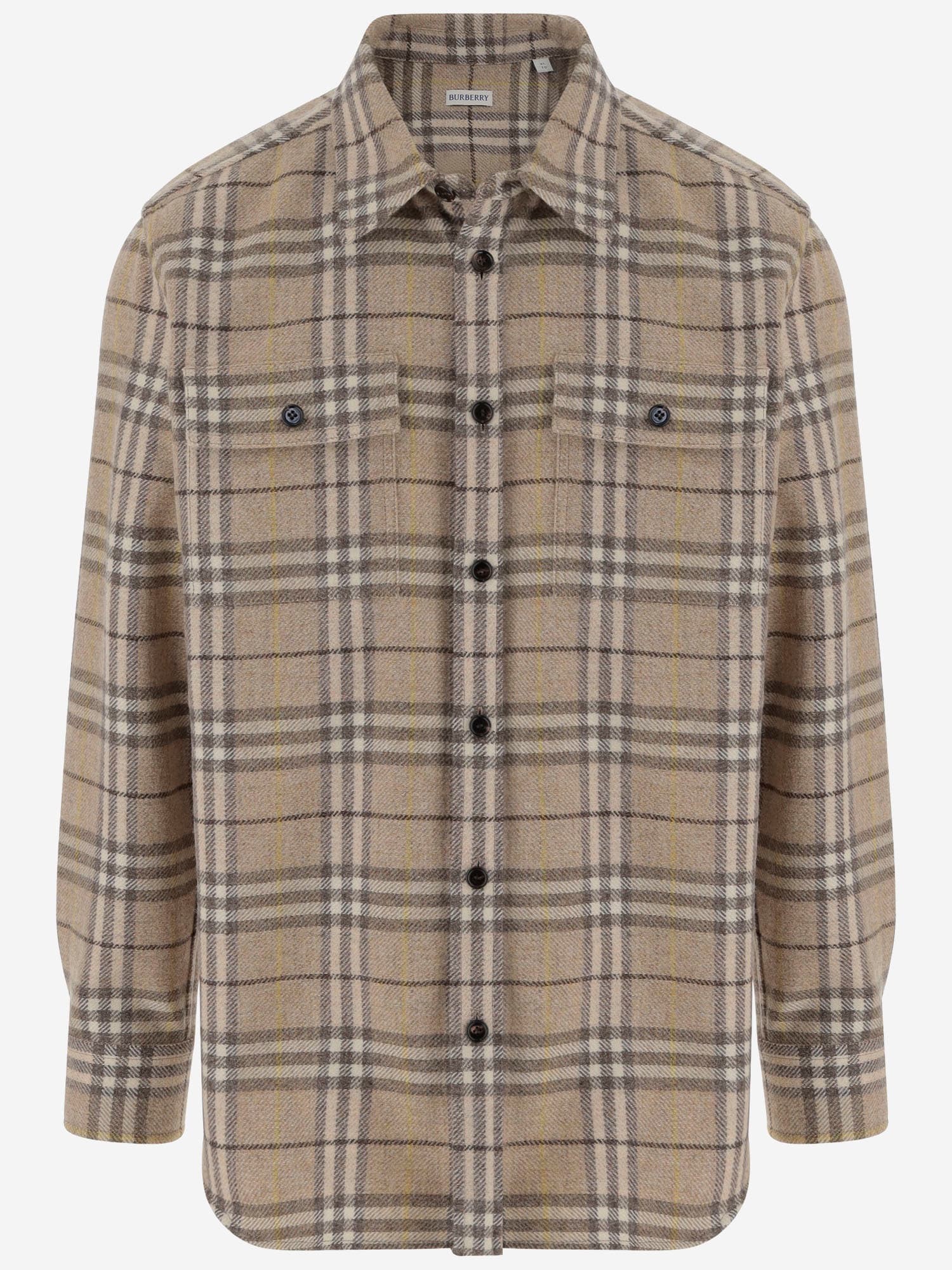 Burberry Check Pattern Wool Shirt In Beige