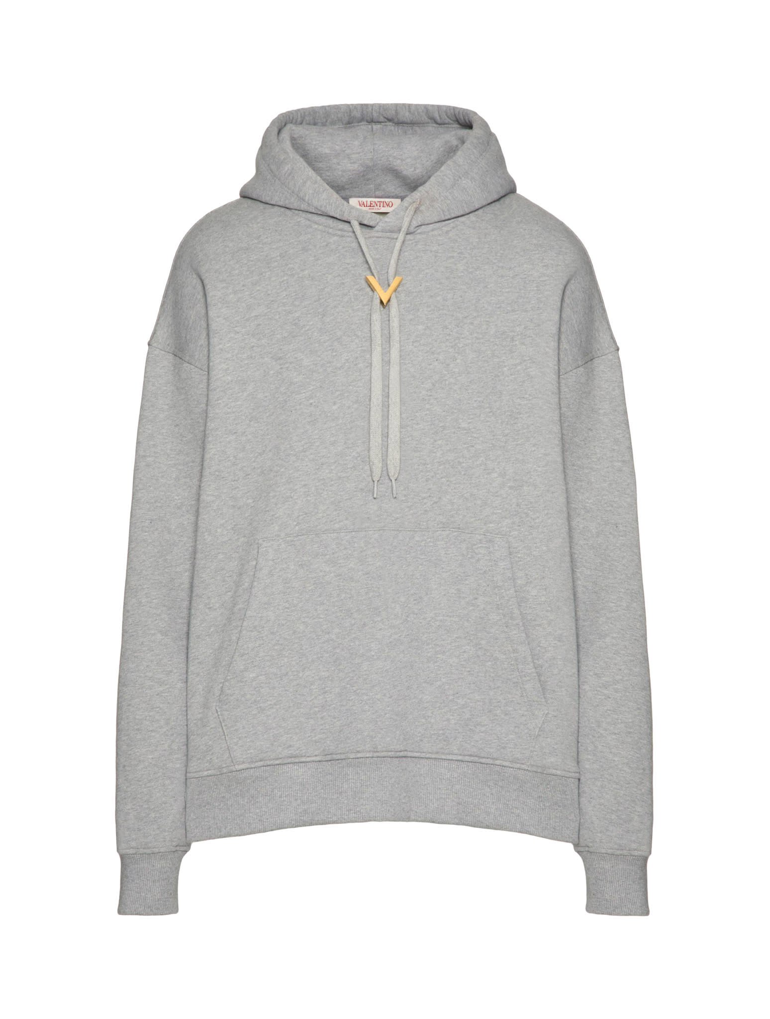 Shop Valentino Jersey Felpa V Detail Cotton Sweatshirt In Grey Melange