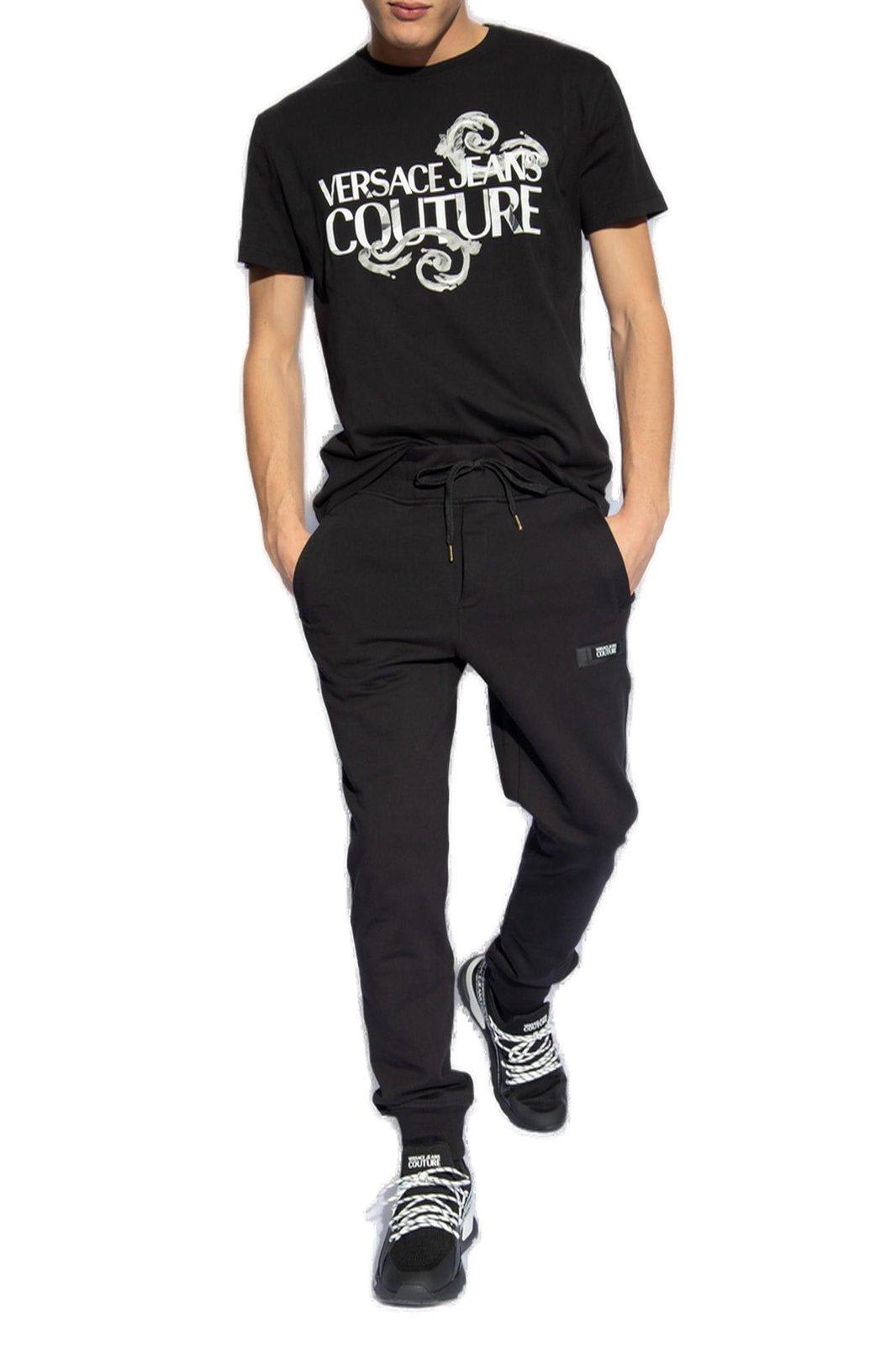 Shop Versace Jeans Couture Logo-printed Crewneck T-shirt In Black
