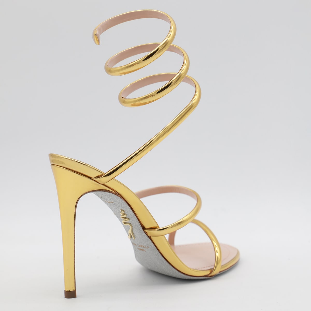 René Caovilla Gold Tone Leather Sandals In Gold