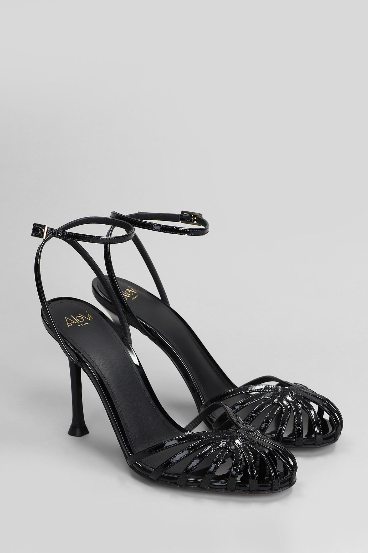 Alevì Ally 95 Sandals In Black Patent Leather In Multi