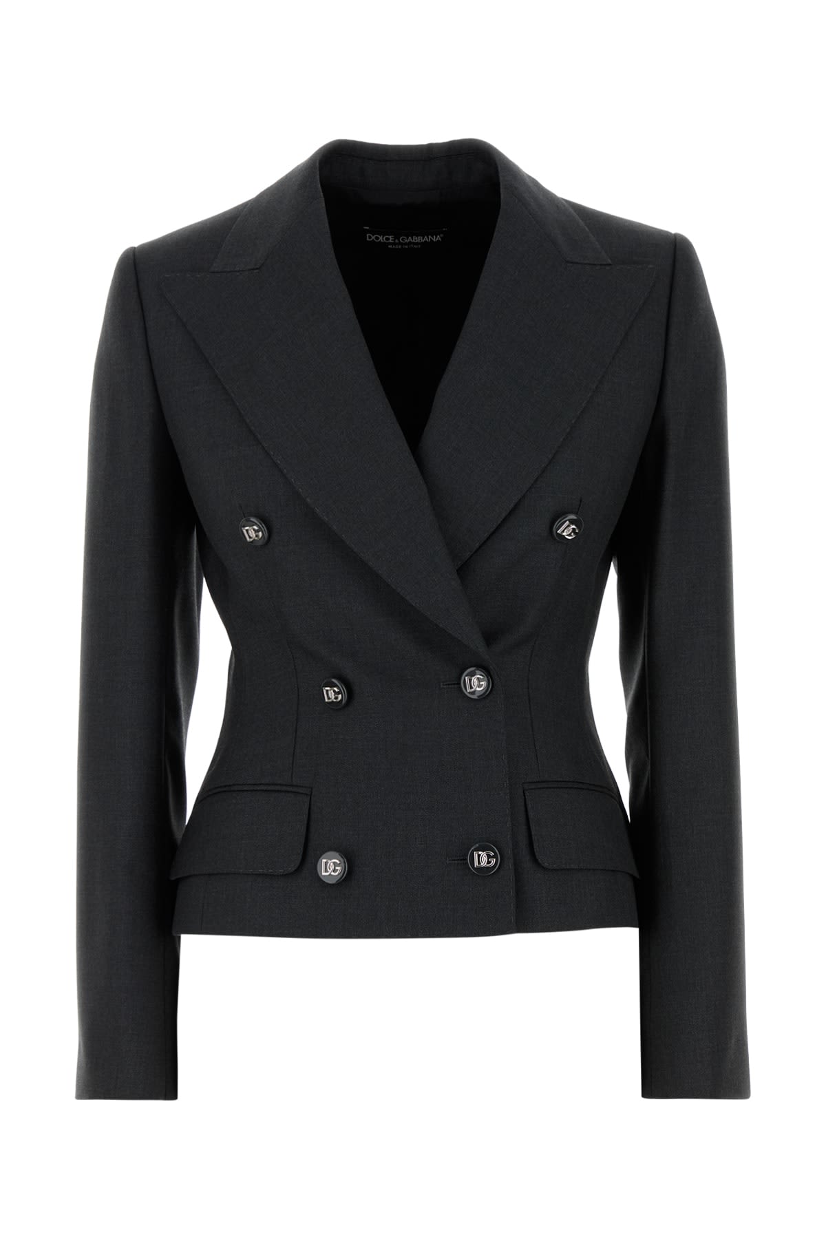Dolce & Gabbana Double-breasted Dolce Jacket With Dg-branded Buttons In Charcoal