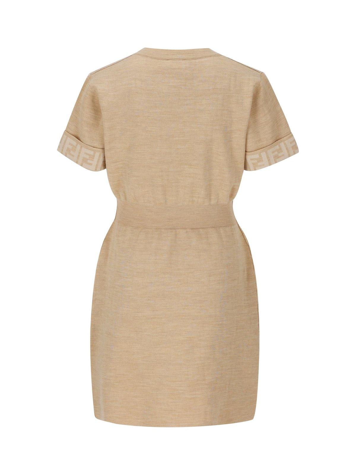 Shop Fendi Melange Short-sleeved Dress In Brown