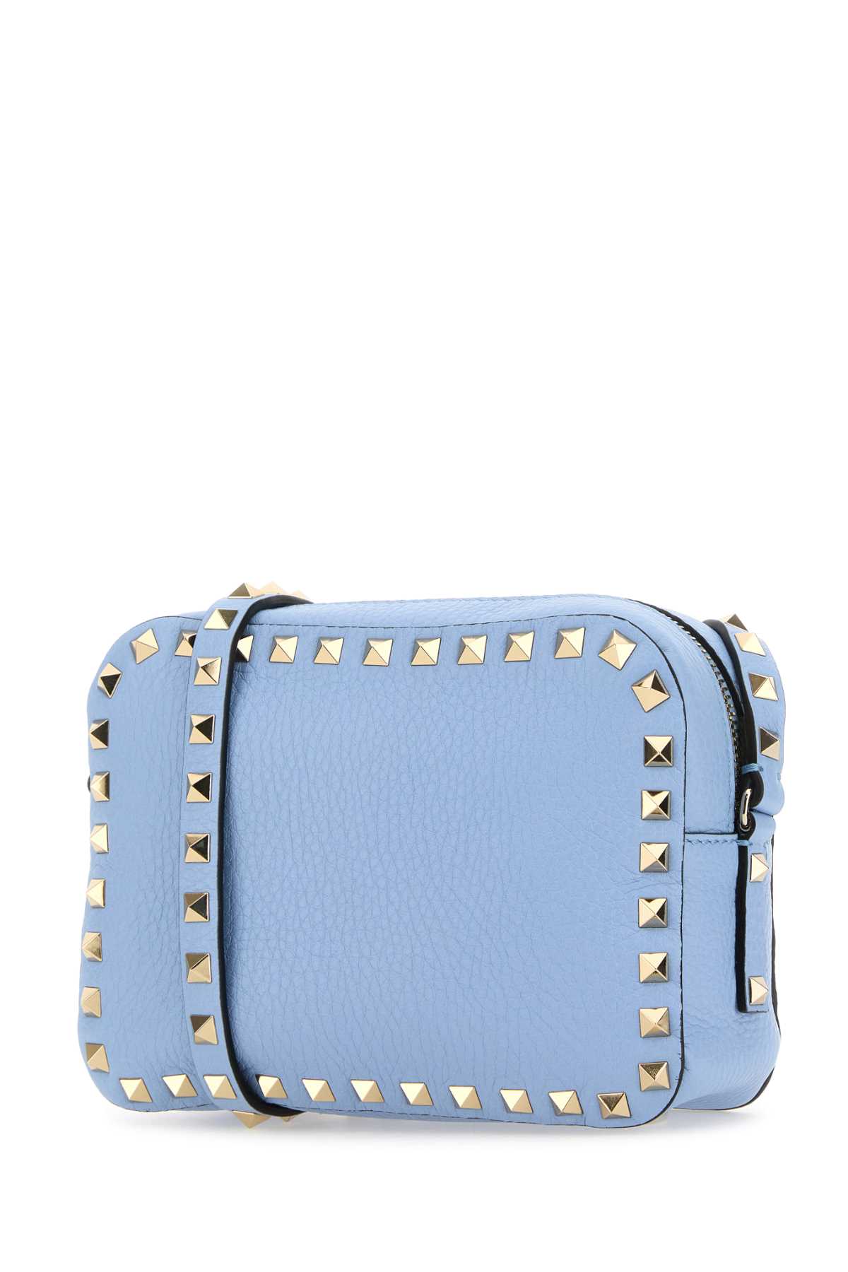 Shop Valentino Light Blue Leather Rockstud Crossbody Bag In Popelineblue