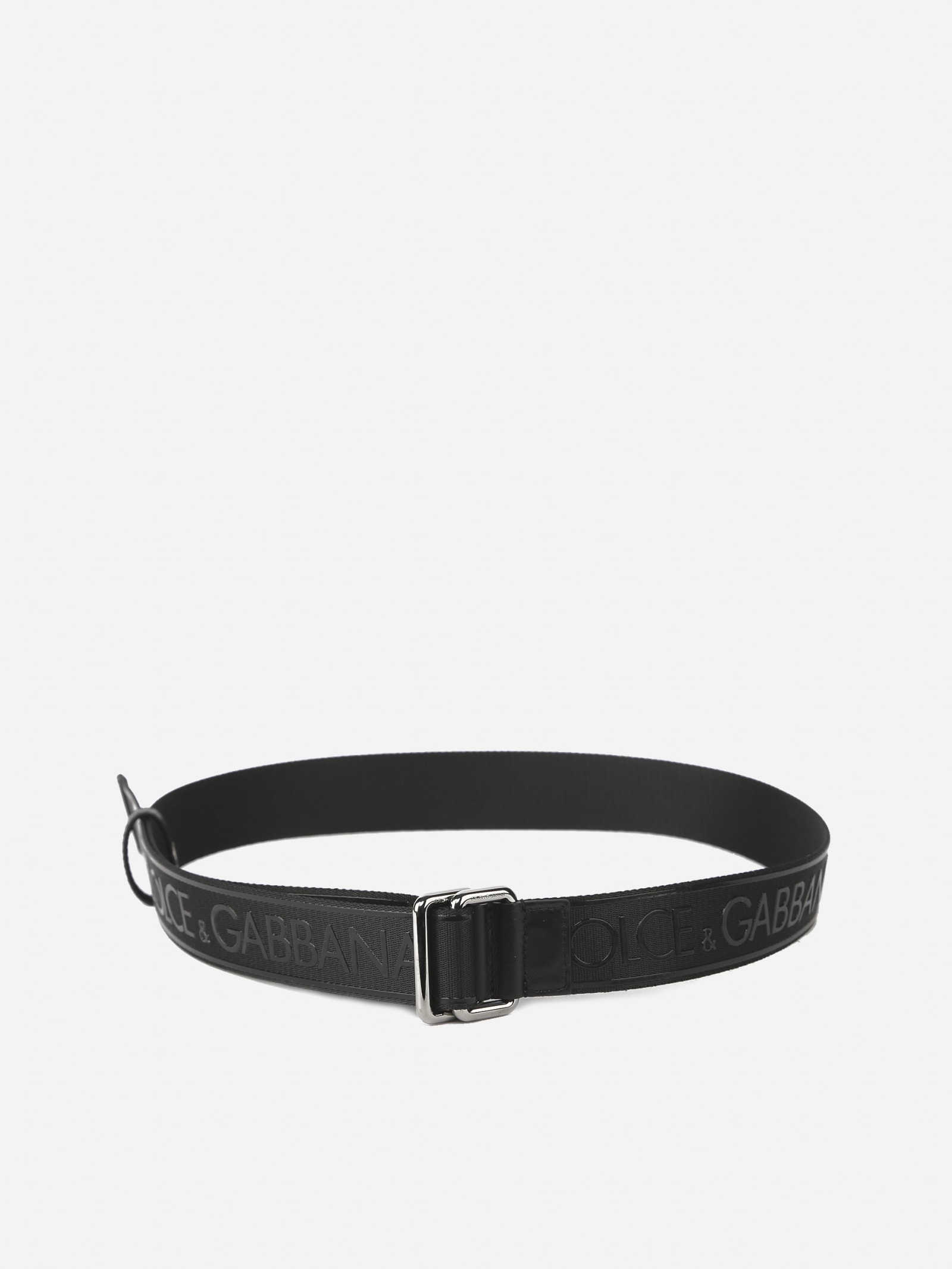 Dolce & Gabbana Black Belt In Fabric And Leather With Logo