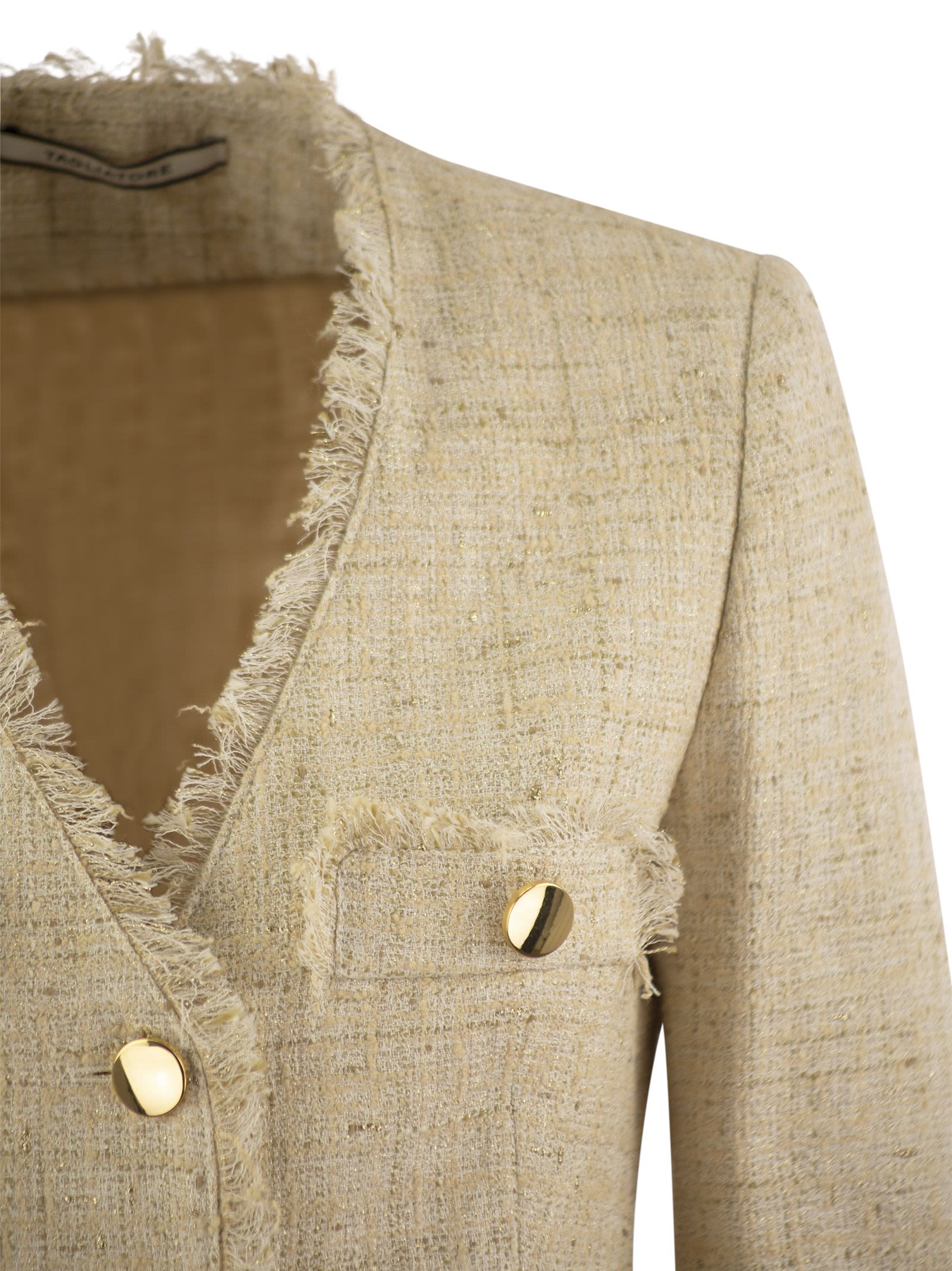 Shop Tagliatore Dharma - Papyrus-effect Jacket In Beige/gold