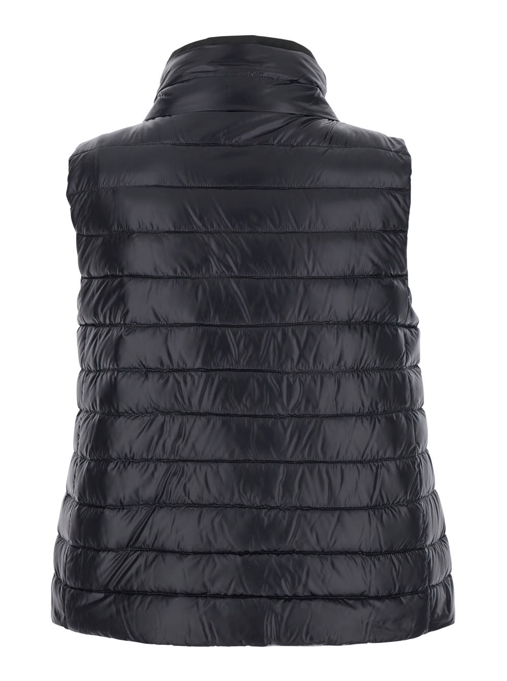 HERNO BLACK REVERSIBLE SLEEVELESS VEST WITH HIGH DRAWSTRING NECK IN TECH FABRIC WOMAN 
