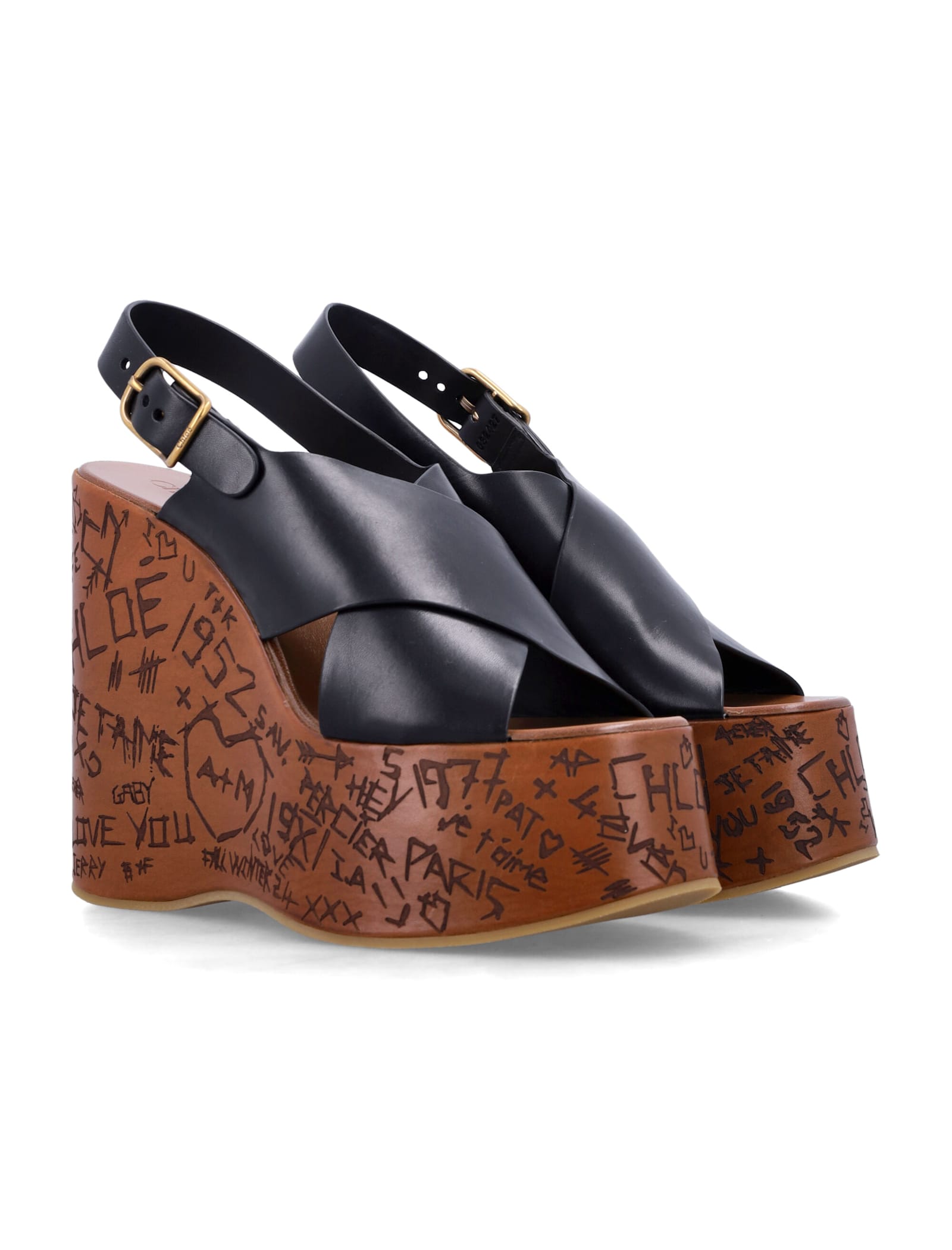 Shop Chloé Maxime Wedge Sandals In Black