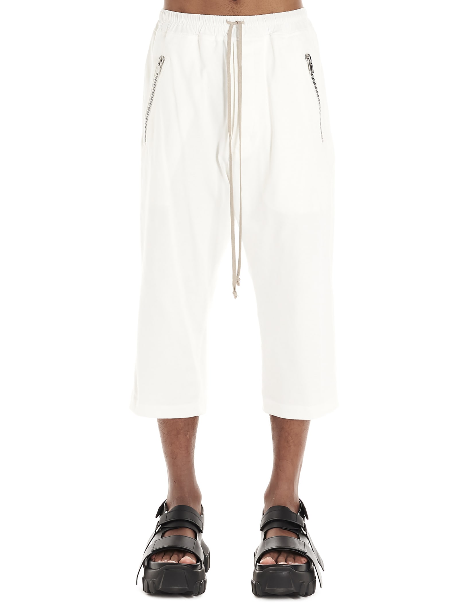 Rick Owens Tectual Cropped Drawstring Trousers In White