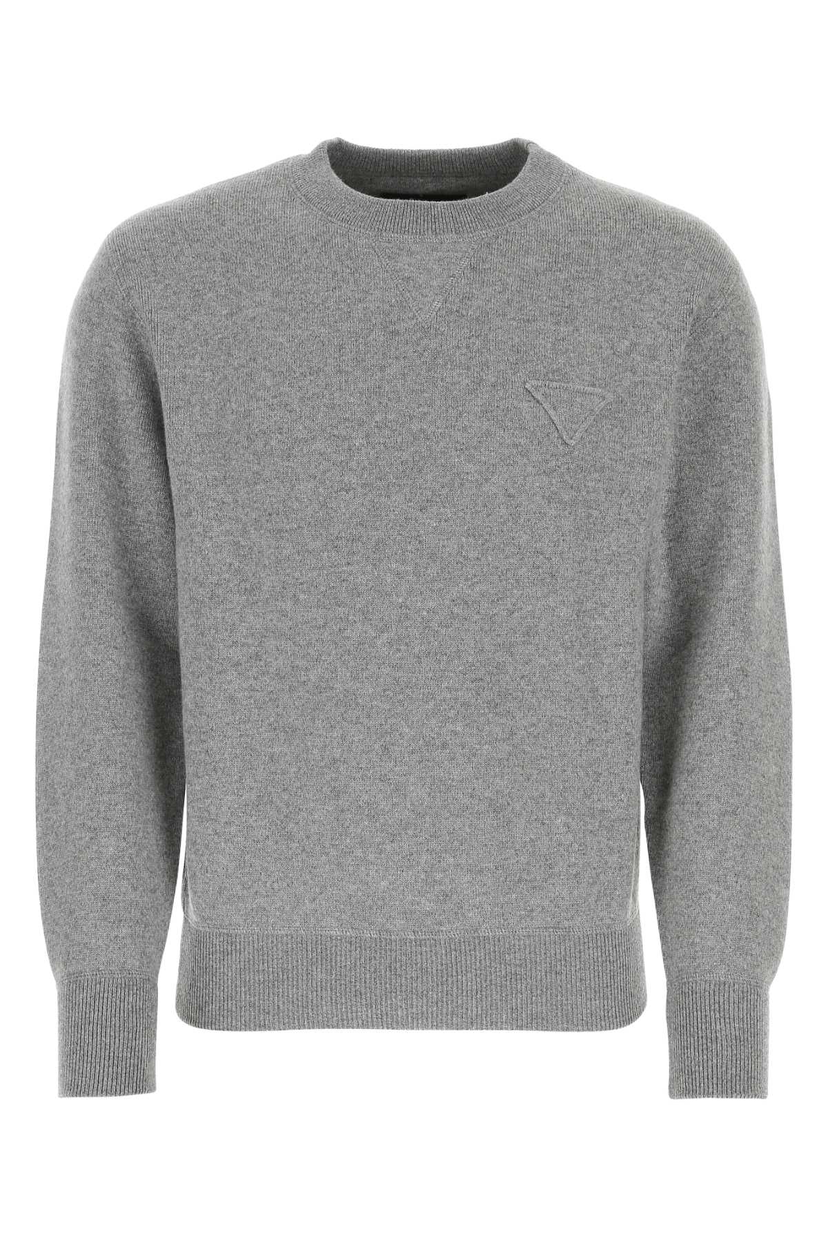 Shop Prada Melange Grey Stretch Cashmere Blend Sweater In Grigio