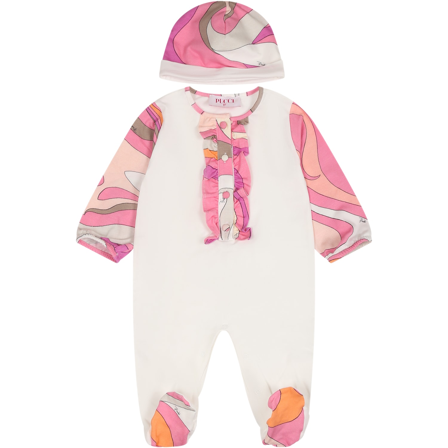 Pucci Pink Dress Fro Baby Girl With Logo And Print In White