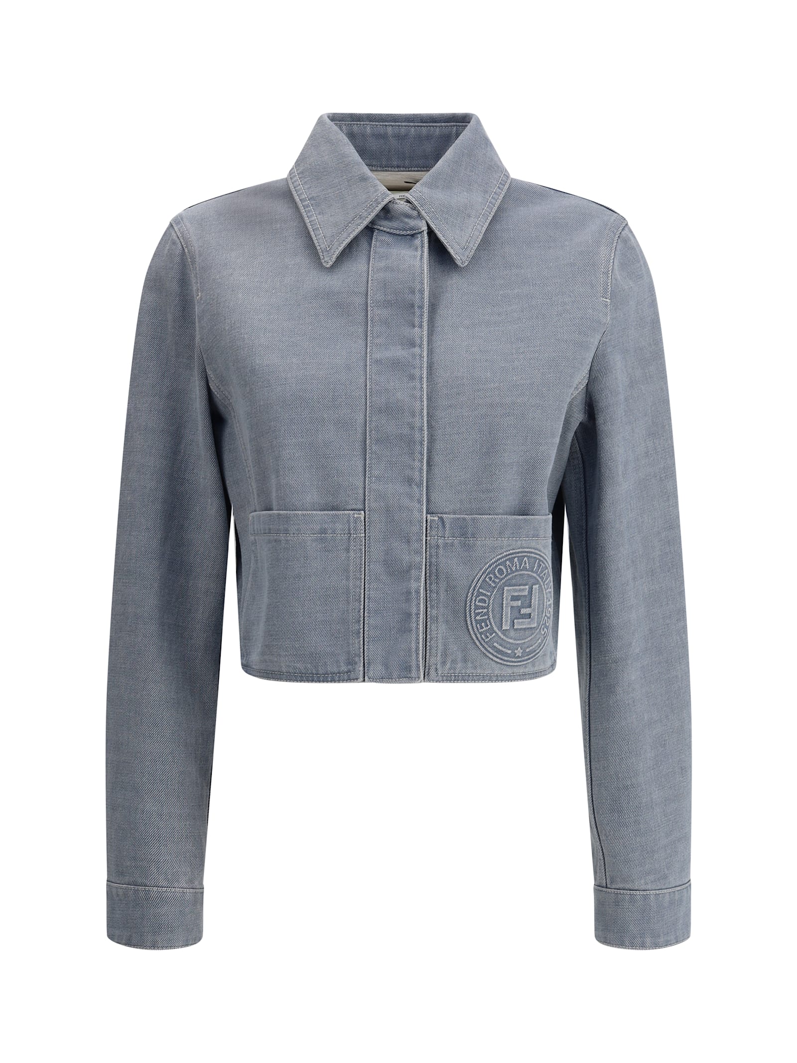 Fendi Logo Stamp Cropped Denim Jacket