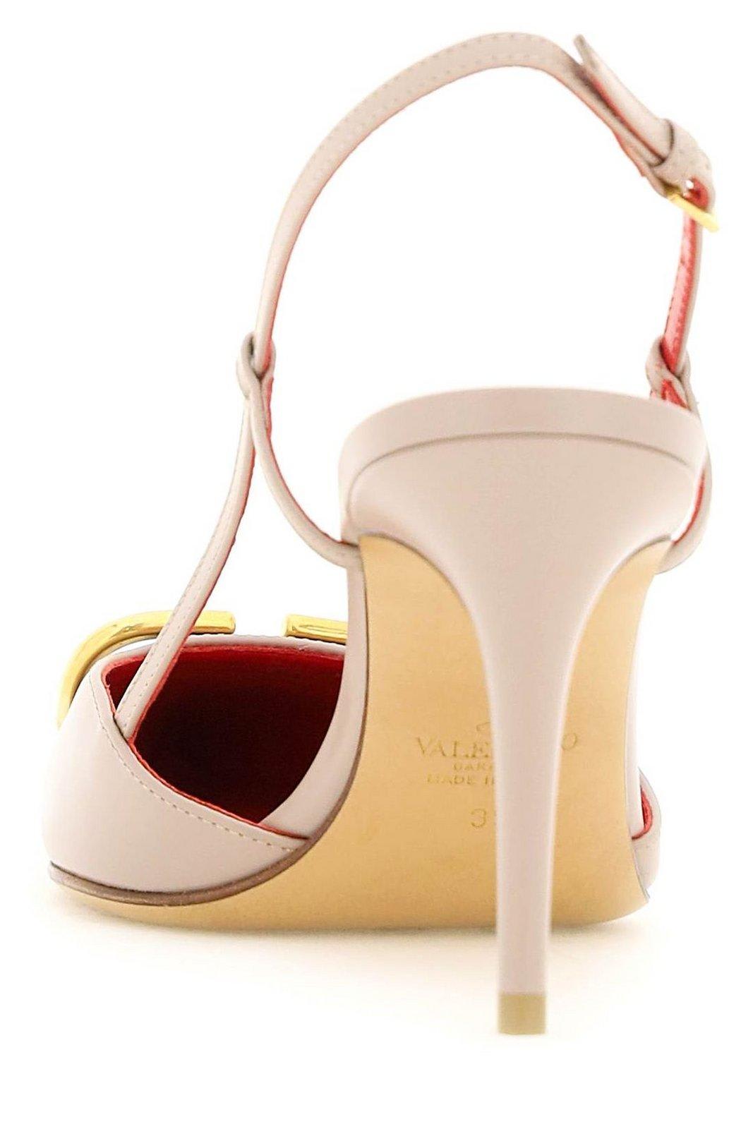 Valentino Vlogo Plaque Pointed Toe Slingback Pumps In Multi