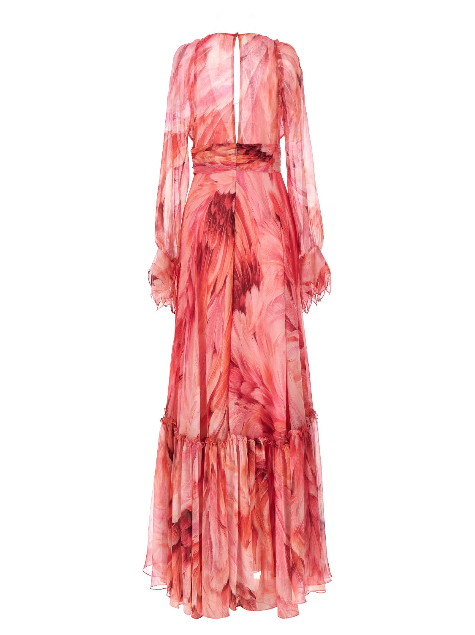 Shop Roberto Cavalli Plumage Dress In Fuchsia
