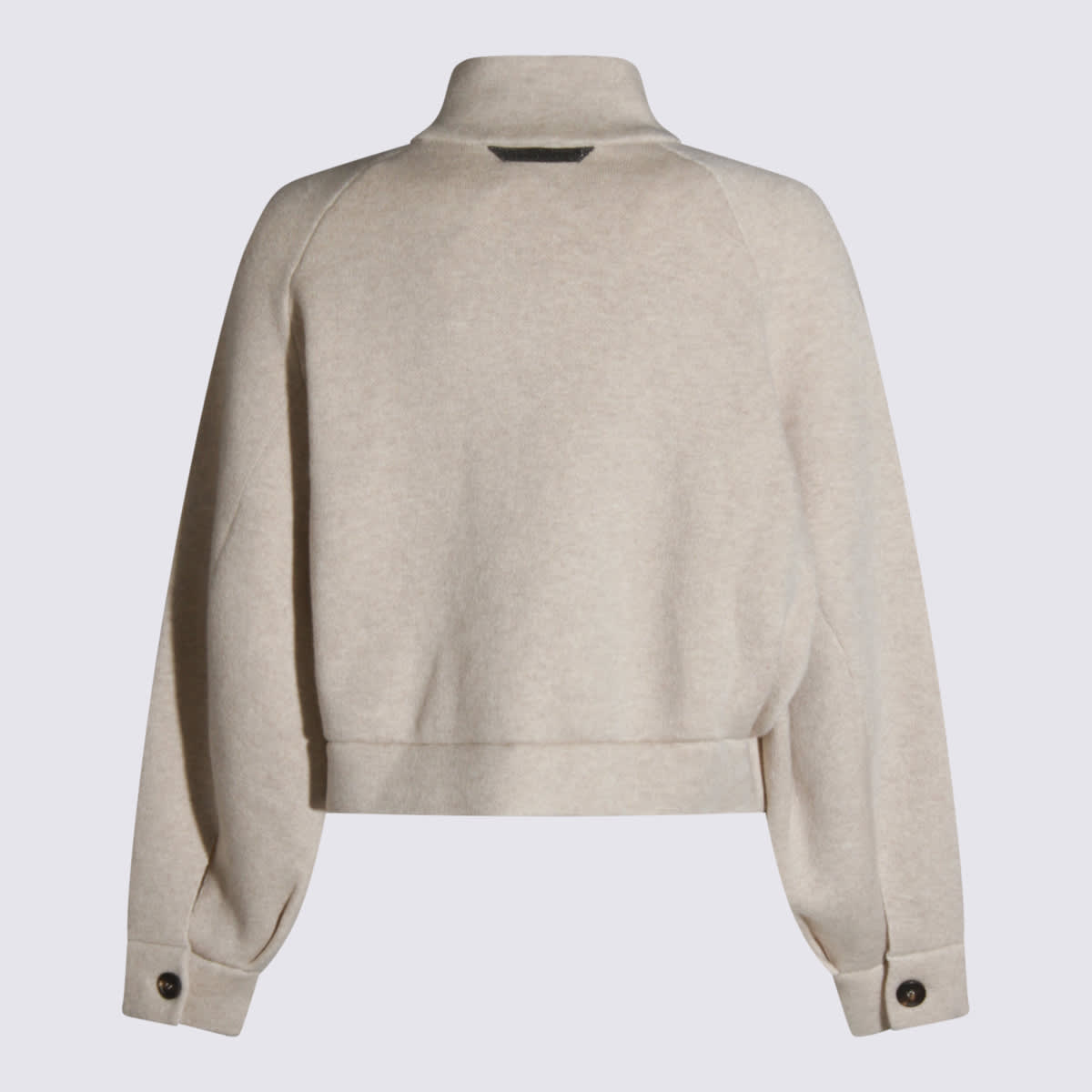 Brunello Cucinelli Cashmere Cardigan With High Collar And Pockets In Neutral