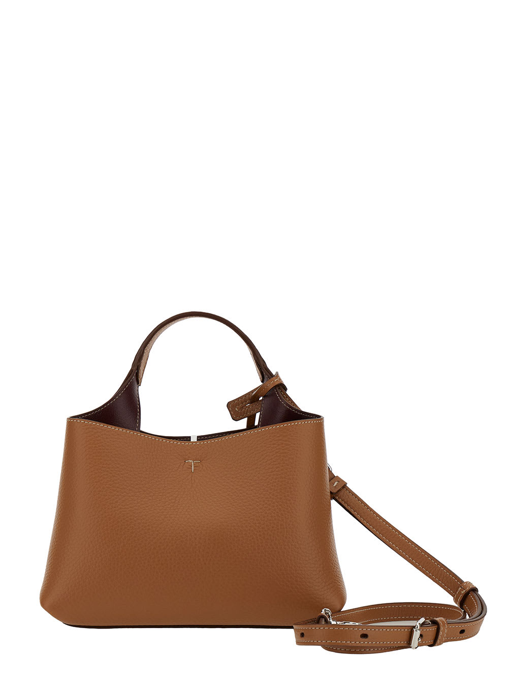 Tod's Micro Beige Handbag With Embossed Logo And T Timeless Pendant In Grain Leather Woman In Brown