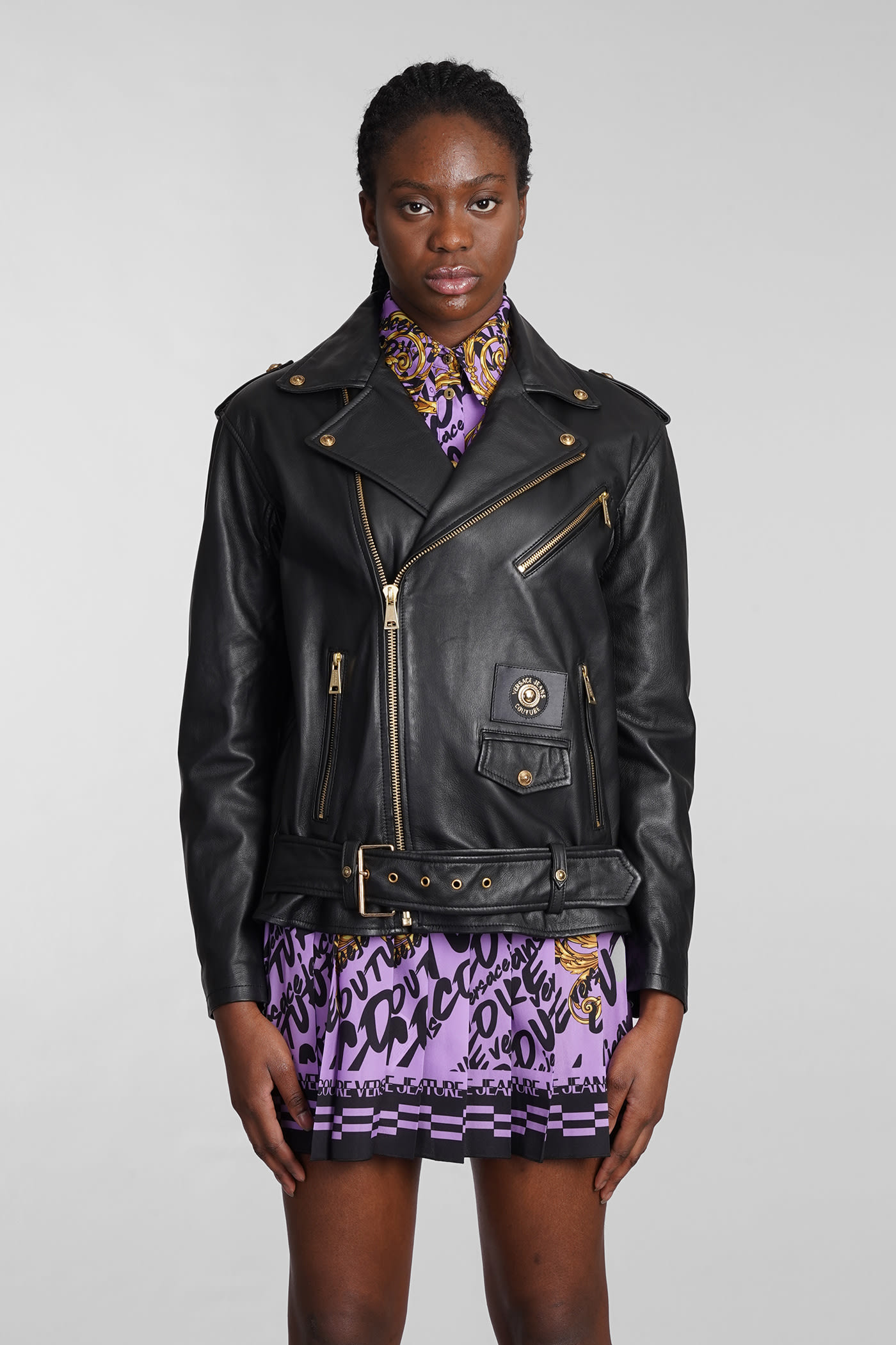 Versace Jeans Couture Leather Jacket In Black Leather