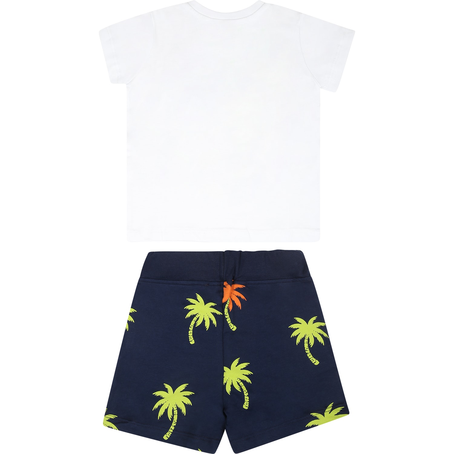 Shop Msgm White Suit For Baby Boy With Logo And Palm Tree In Multicolor