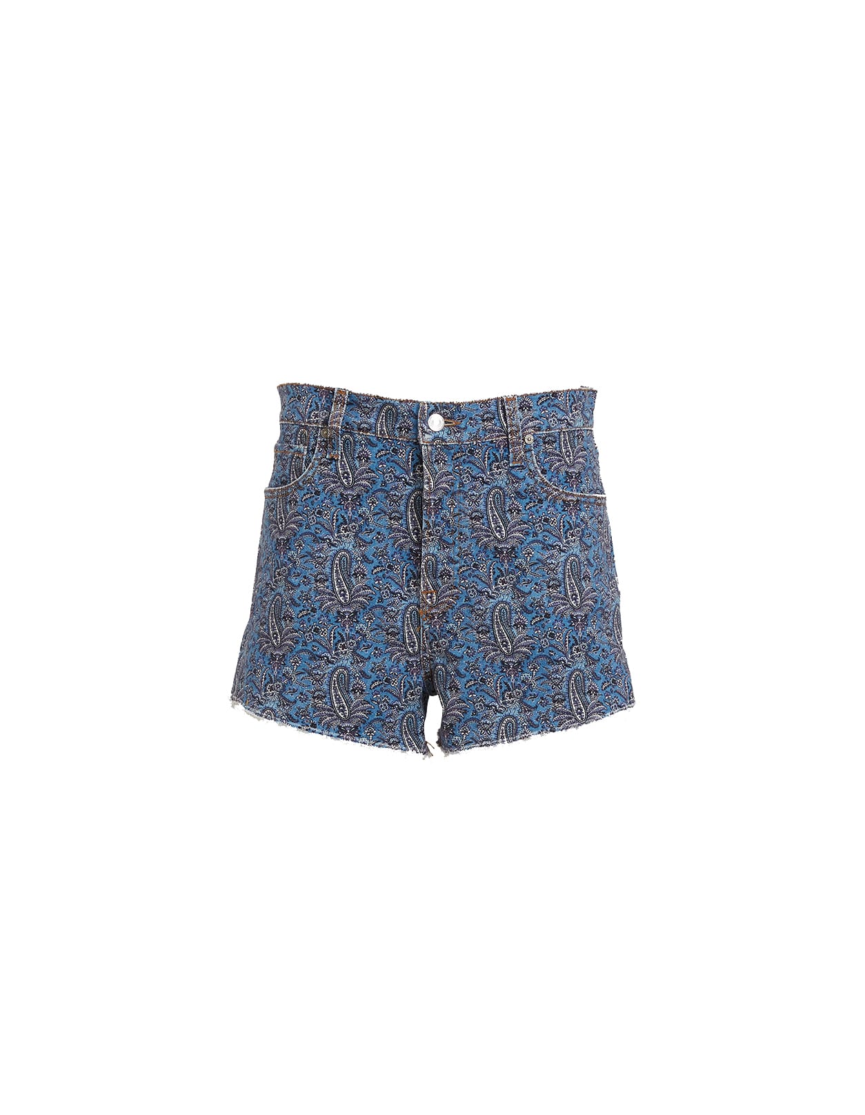 Etro Woman Shorts In Blue Denim With Paisley Embroidery