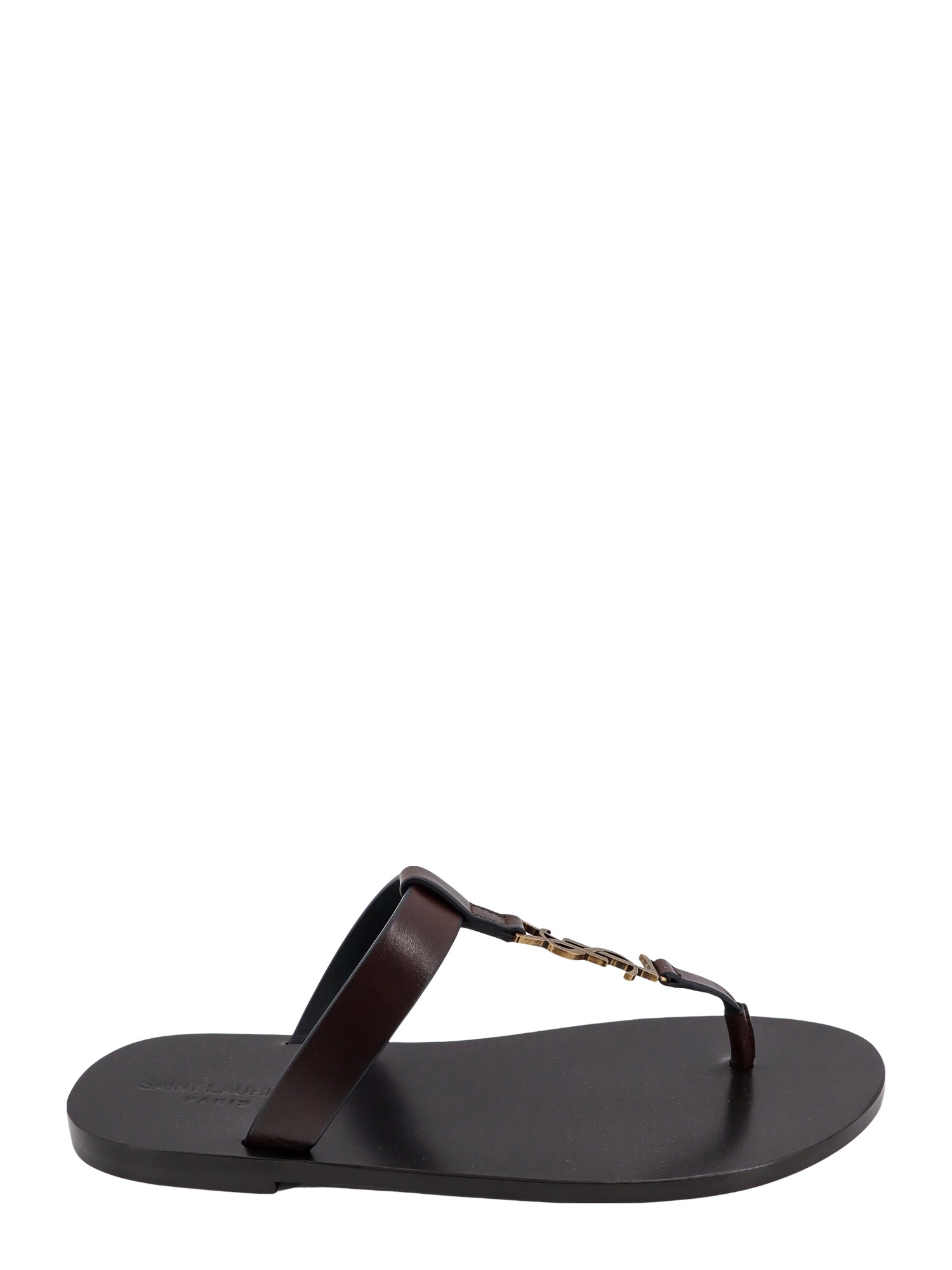 Shop Saint Laurent Cassandre Sandals In Ultra Dark Brown